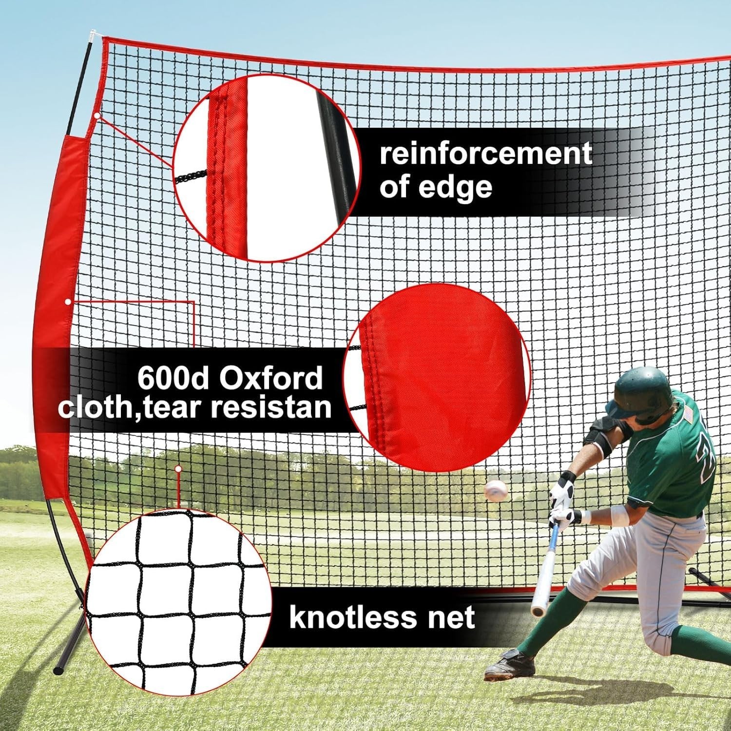 6×7/7×7/16×10/20x10ft Baseball Bating Net,Fix Ball Stop Net by Spike&2 Sandba…