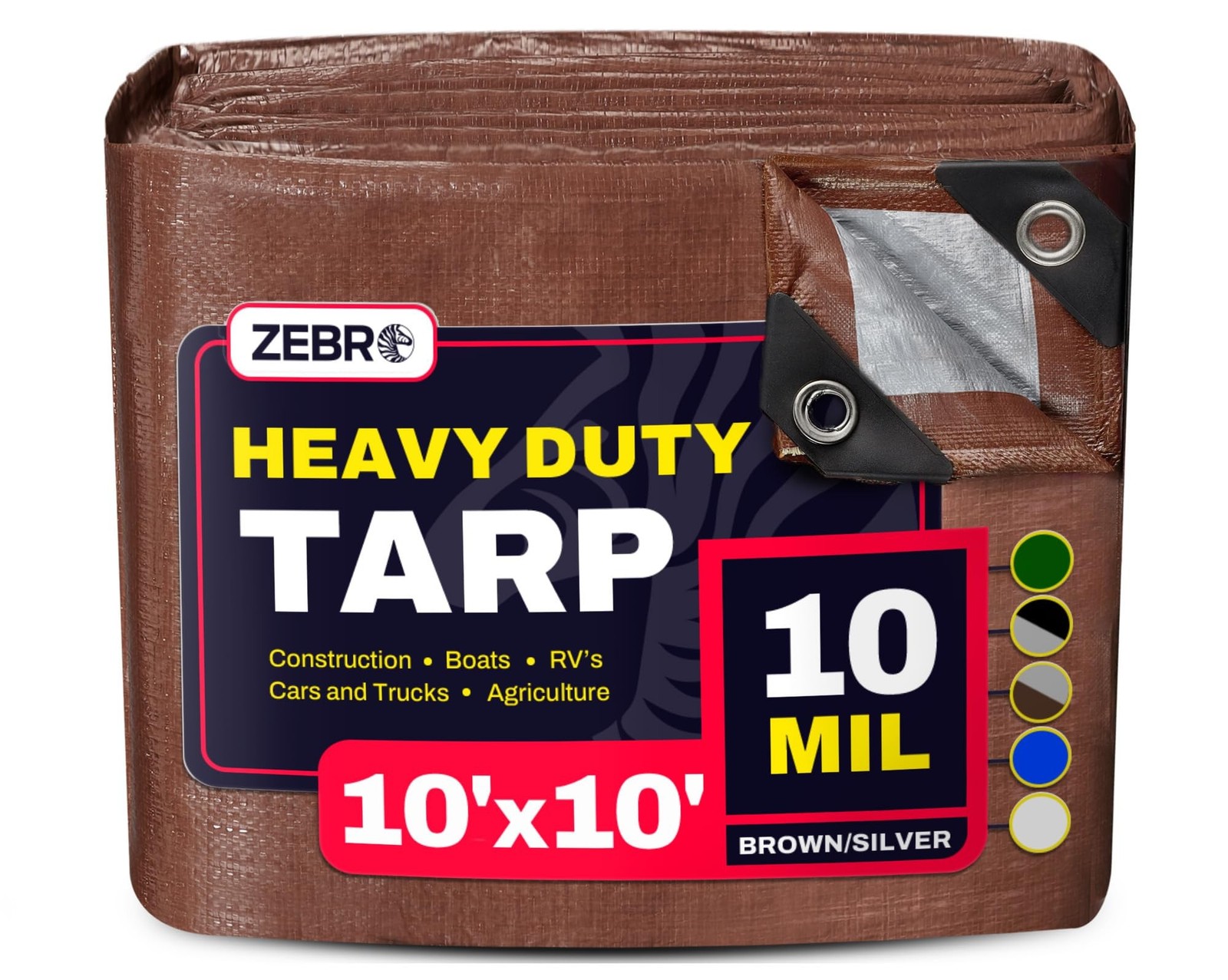 10′ x 10′ Brown/Silver Heavy Duty Tarp with Grommets Reinforced – 10 Mil Thic…