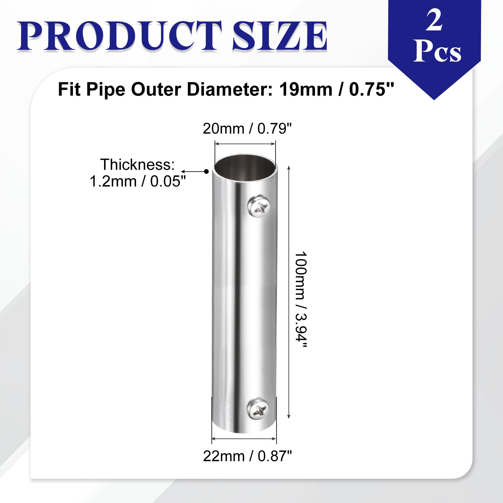 2Pcs 2-Way Straight Pipe Fitting, Fit 3/4 Inch OD Pipe, 3.94″ Length