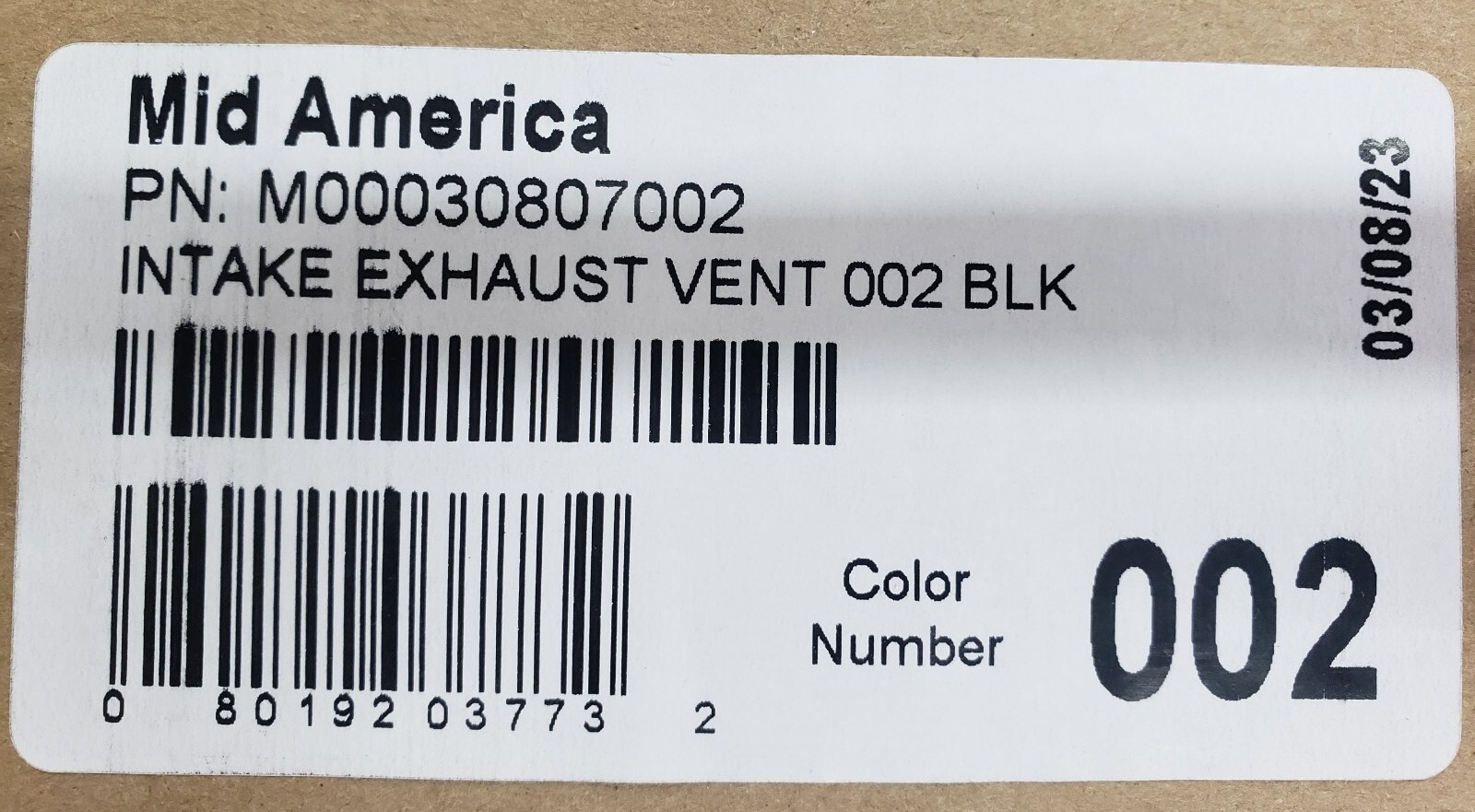 INTAKE EXHAUST VENT MID AMERICAN COLOR Black #002 M00030807002