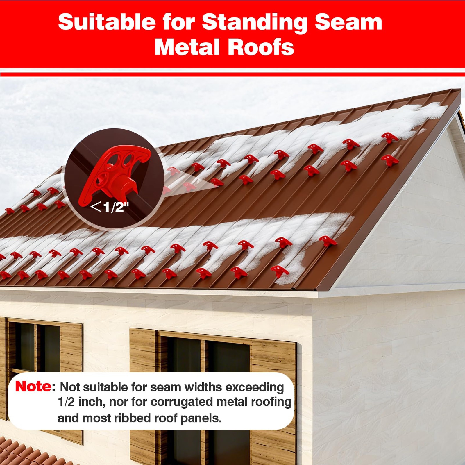 52 Pack Red Snow Guards for Metal Roofs Standing Seam Ice Stops Plastic