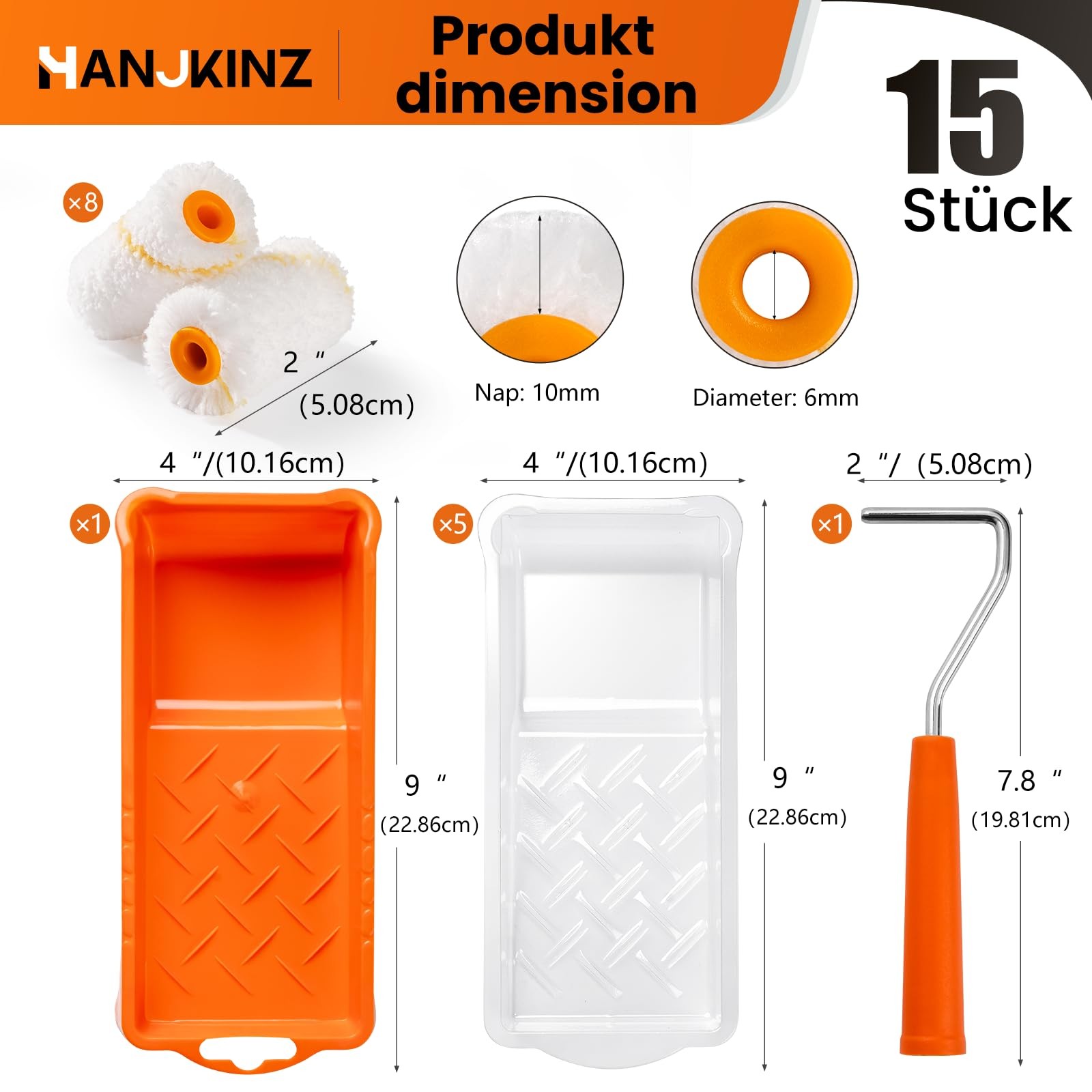 HANJKINZ Paint Roller kit, 2 Inch 15 Pack 2 Kit, 15 Pack, light orange