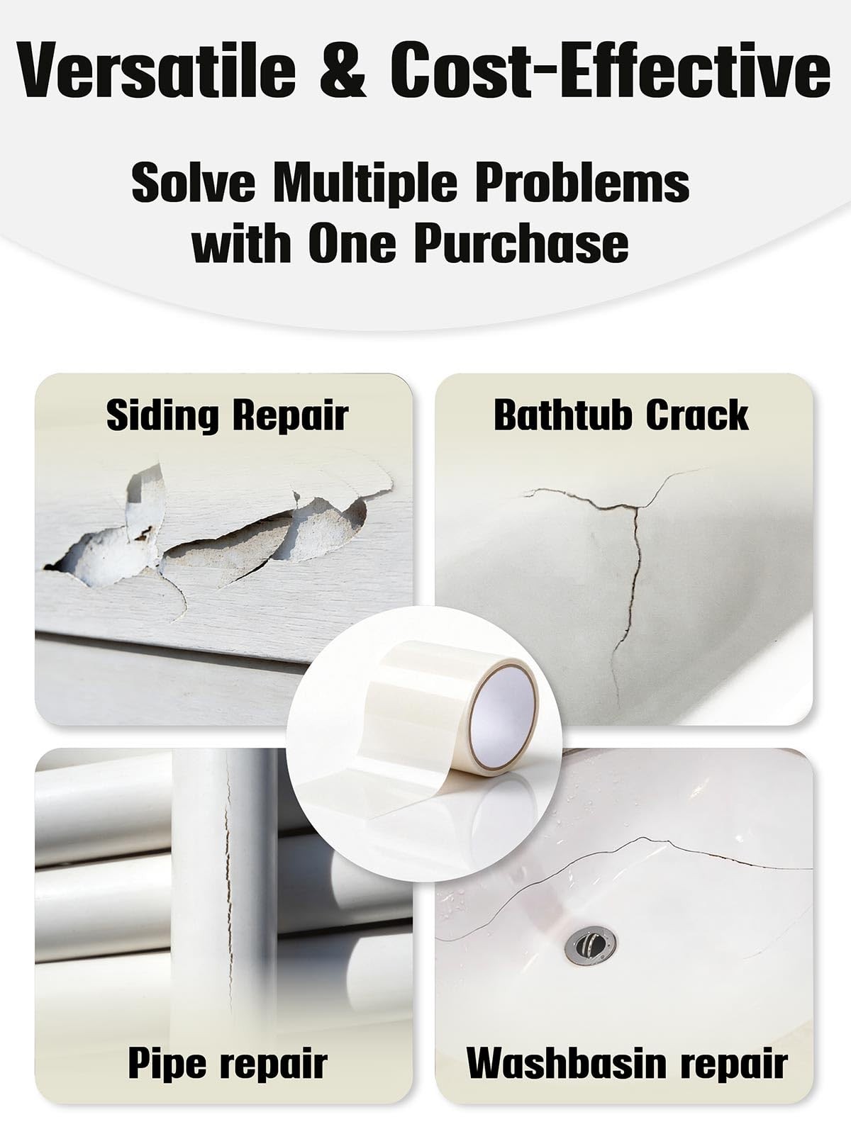 Self-Adhesive Bathtub Repair Kit & Vinyl Siding Patch Kit for Tub Crack, Hole…