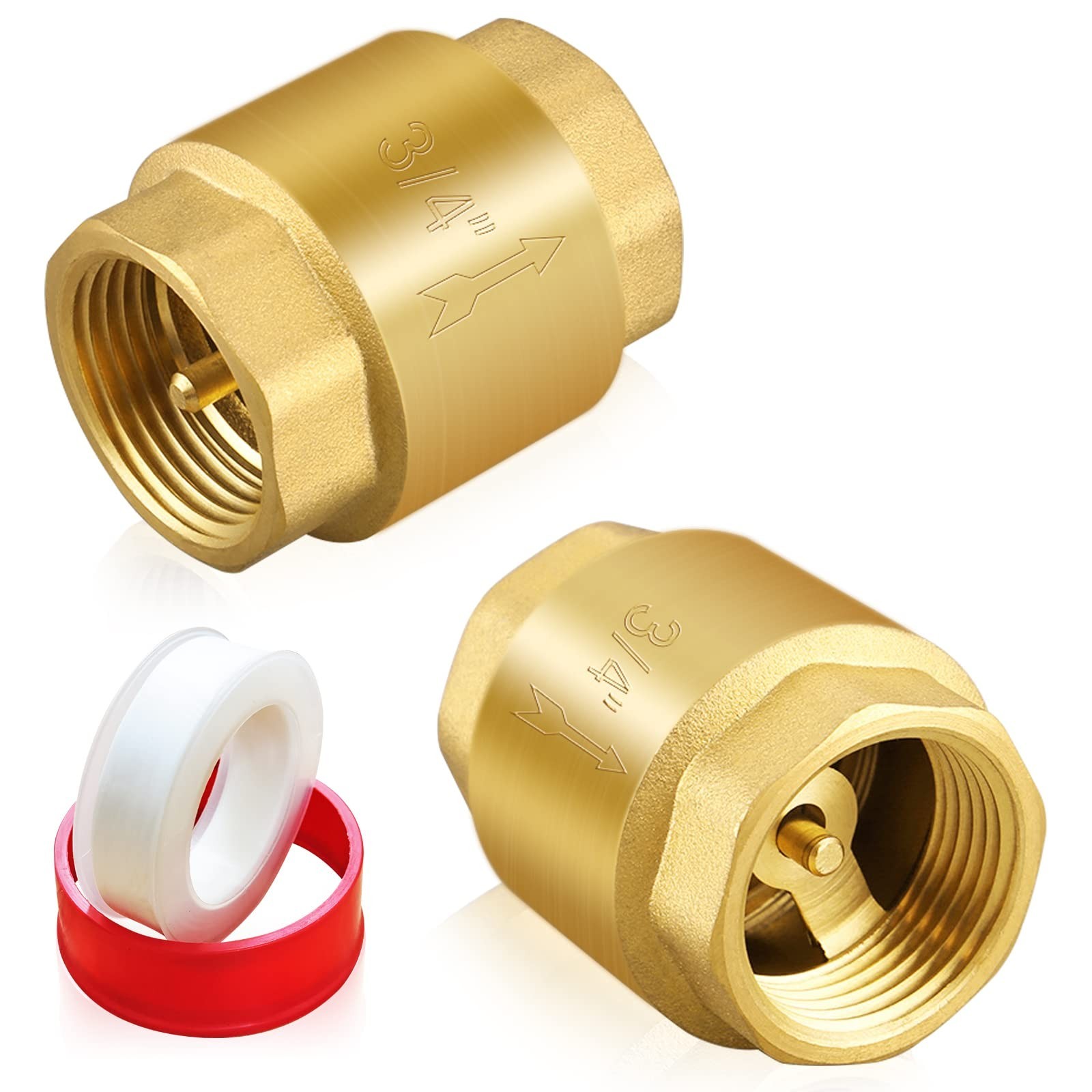 2PCS 3/4 NPT Thread Spring Check Valve, Brass Non Return One Way Horizontal V…
