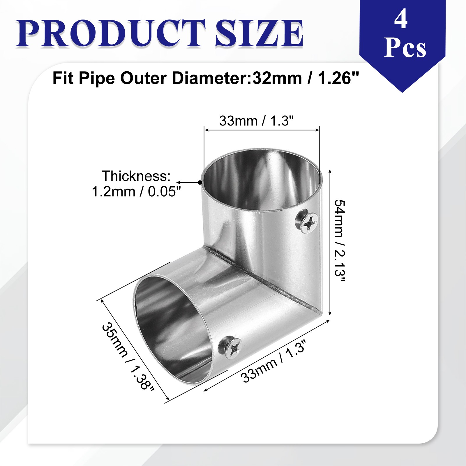 4Pcs 90 Degree 2-Way Elbow Pipe Fitting, Fit 1-1/4 Inch OD Pipe, 2.13″ Length