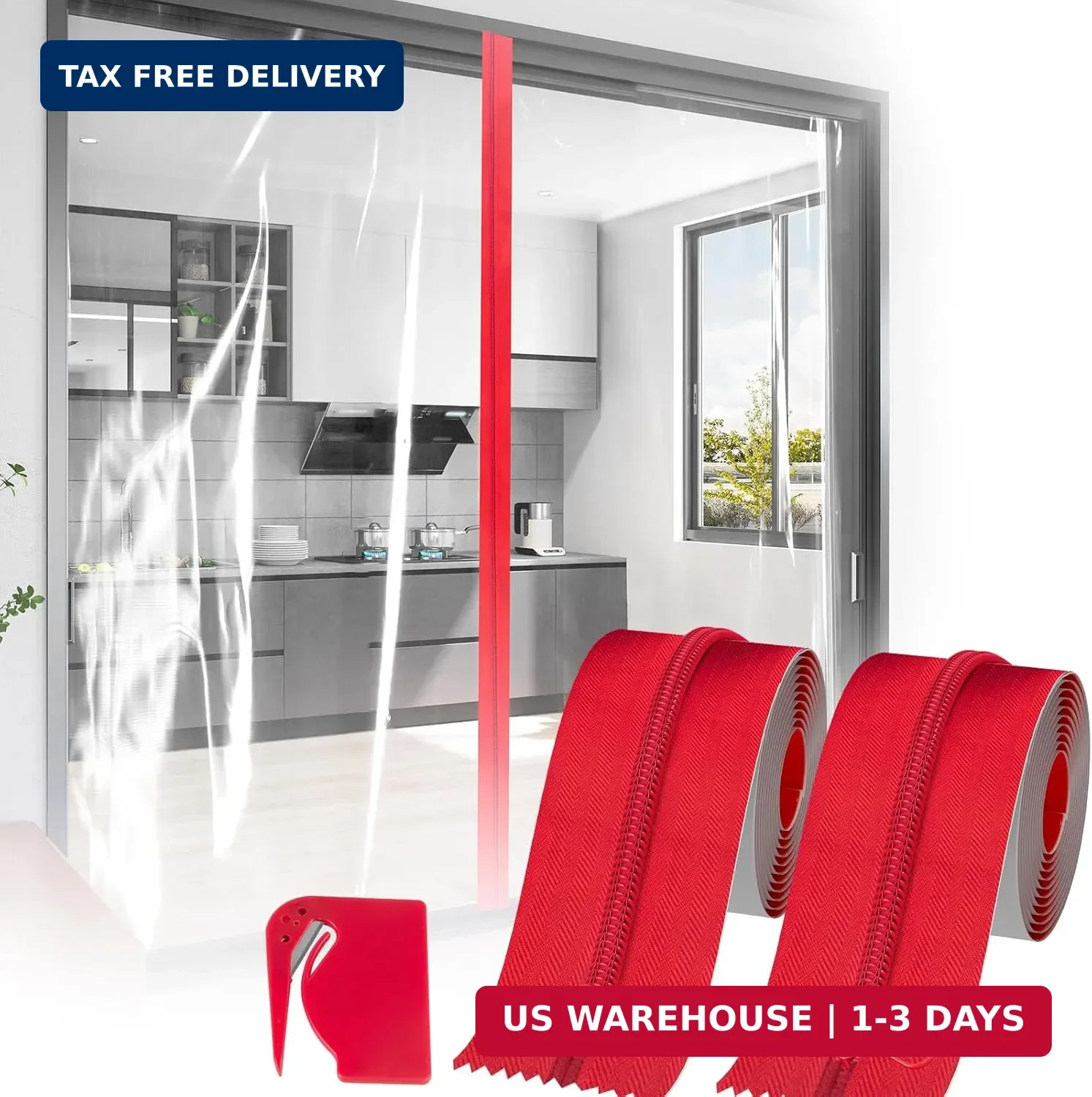 Heavy Duty Zipper Door for Dust Barriers,2 Rolls Self-Adhesive Dust Zipper for P