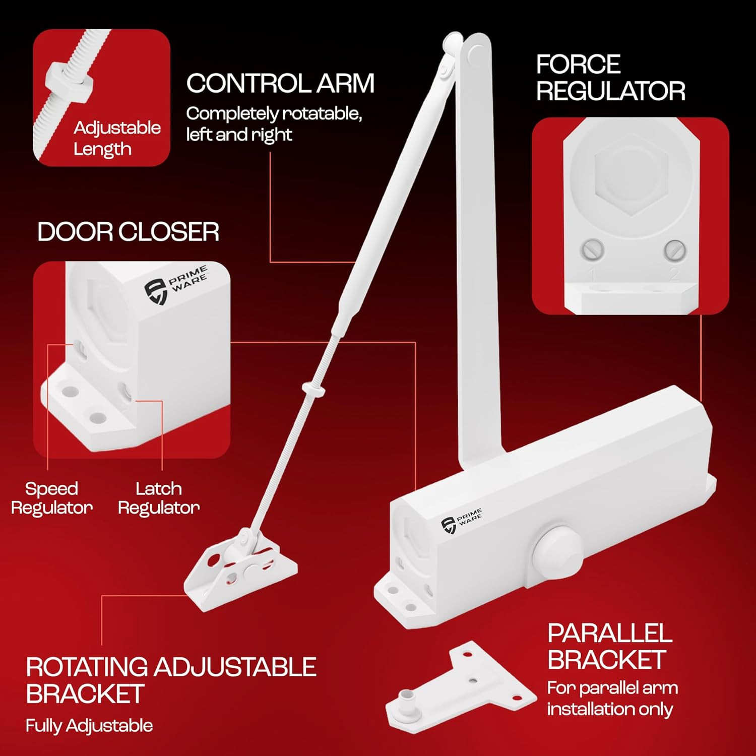 DC-600 Adjustable Hydraulic Door Closer | Soft Close for 30-300 Lbs Doors
