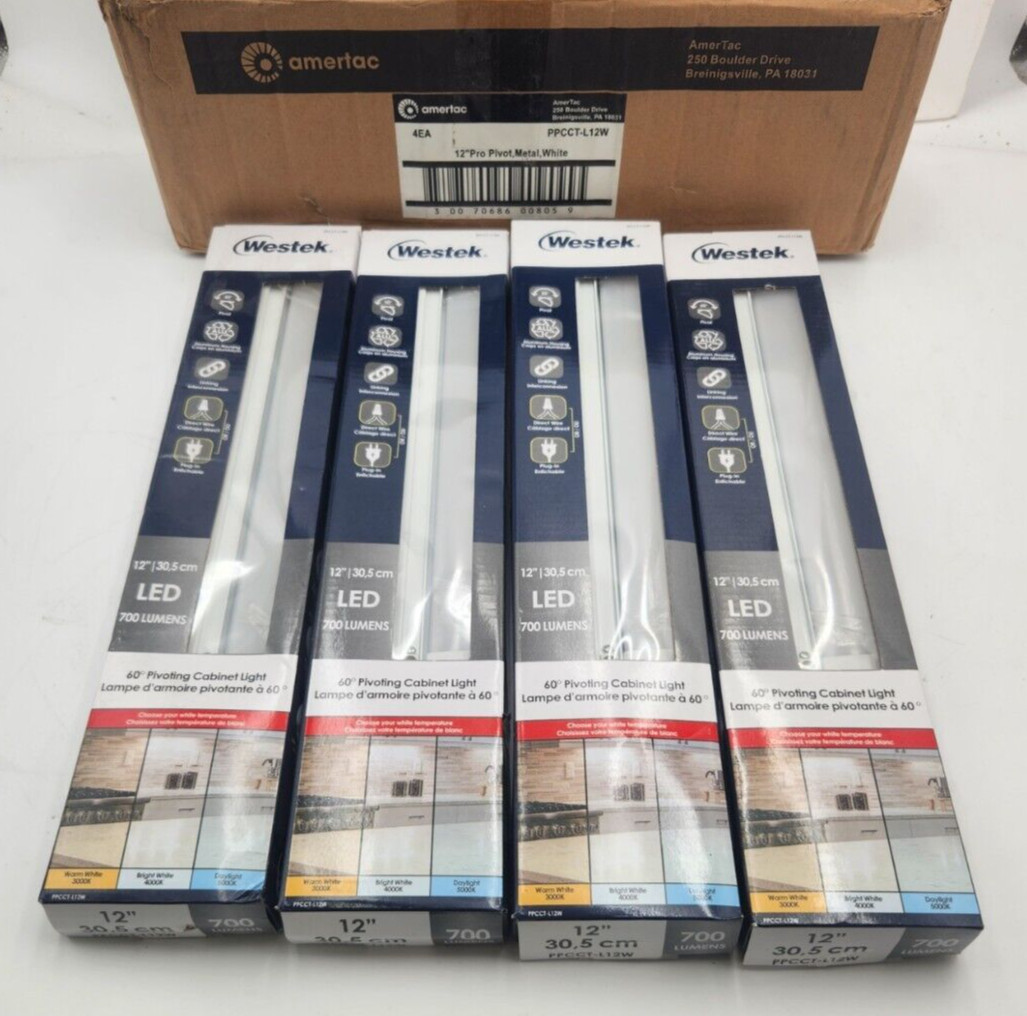4 PACK Westek Pro 12 in White Hardwired LED Under Cabinet Light Strip 700 lumens