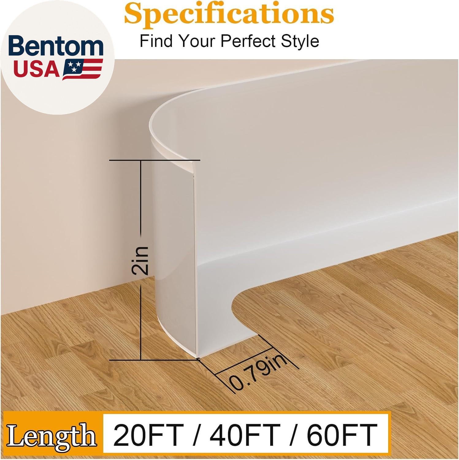 Self-Adhesive Flexible Baseboard Molding Trim – 20 Ft Vinyl Wall Base for Curved