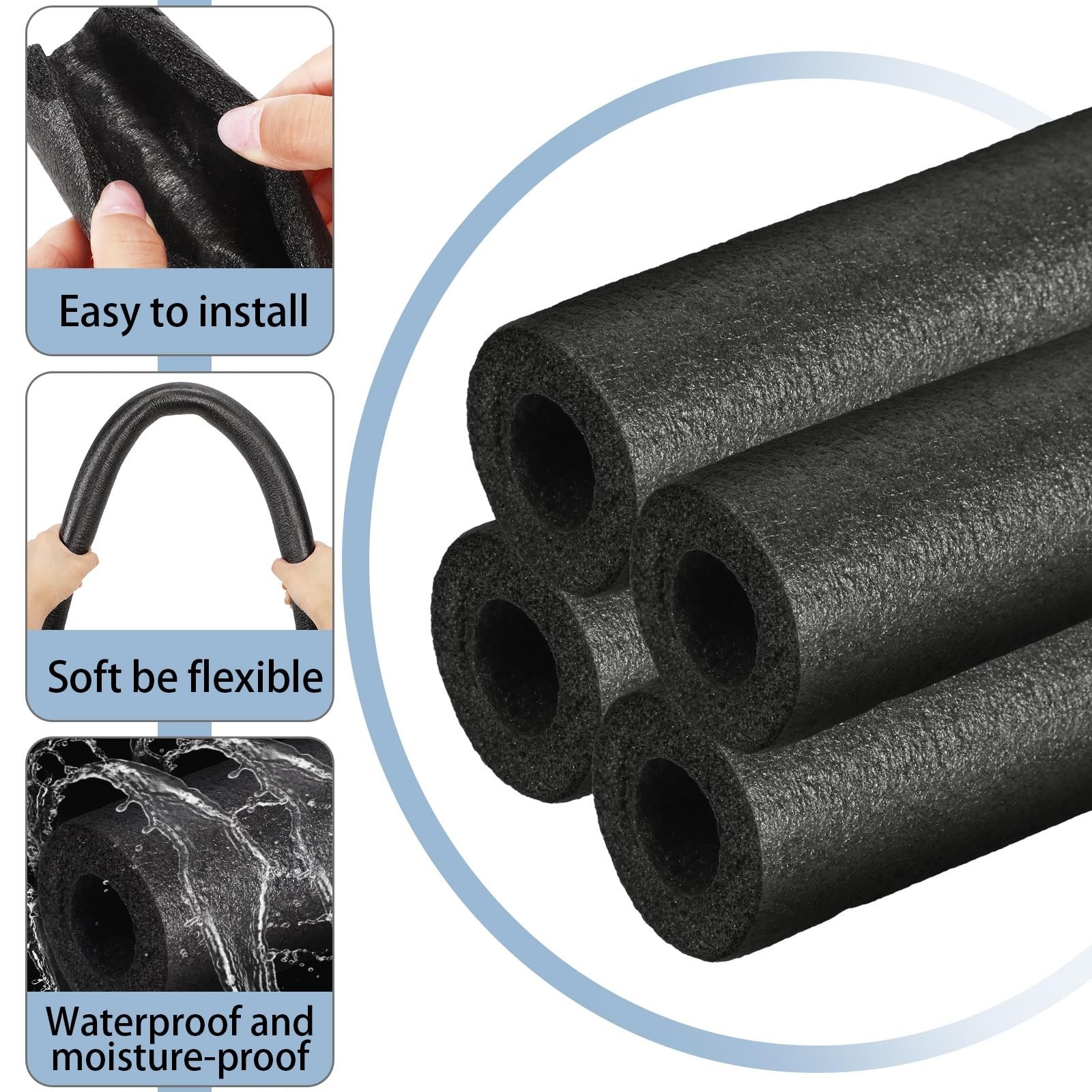12 Pcs Foam Pipe Insulation Tubing – 3.3ft Pre-Slit Heat Preservation Covers for
