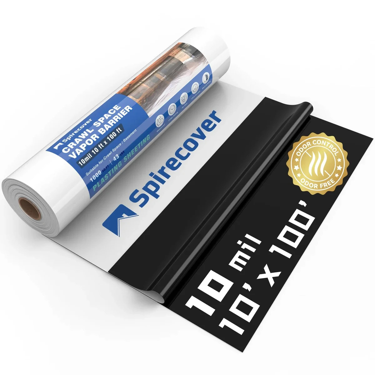SPIRECOVER 10mil 10’x100′ Crawl Space Vapor Barrier Heavy Duty Black/White.
