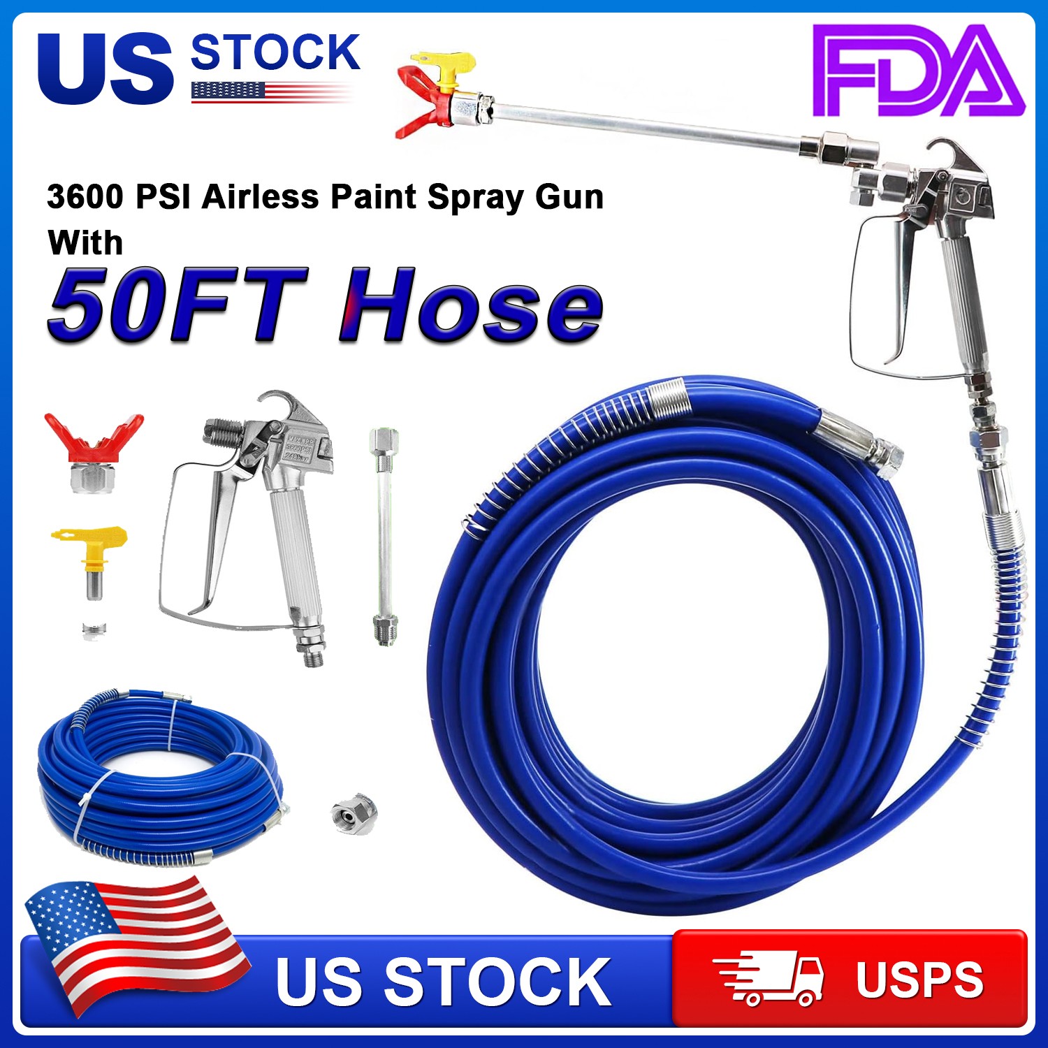AIRLESS PAINT SPRAY HOSE KIT 50FT 1/4″ SWIVEL JOINT 3600 PSI Flexible Fiber Tube