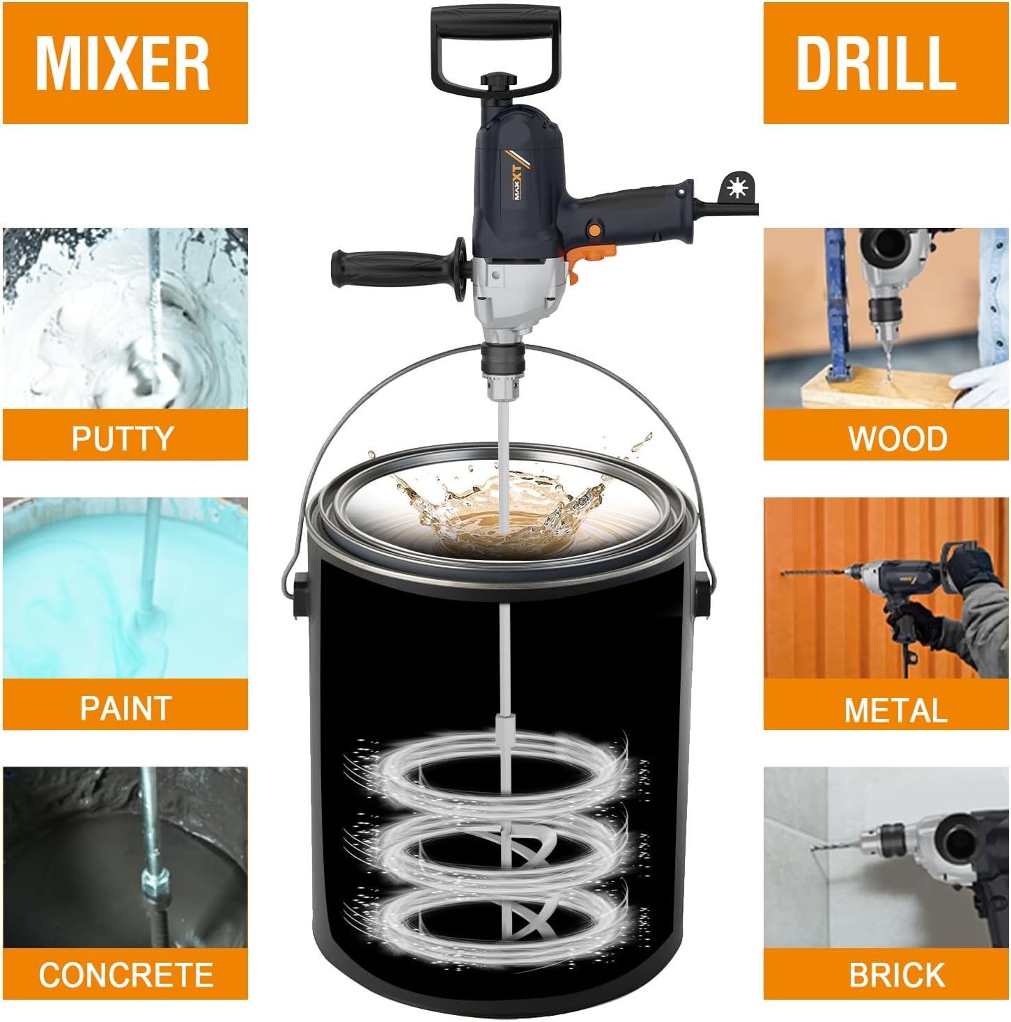 Drill Mixer Set with Spade Handle 1/2 inch Electric Corded Mixing Drill Machine