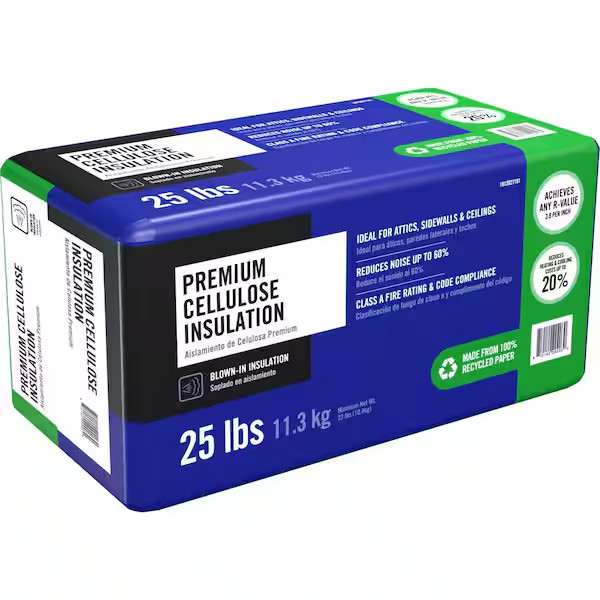 Premium Cellulose Blown-In Insulation, Fire Block Rated, Mold Resistant 25 lbs.
