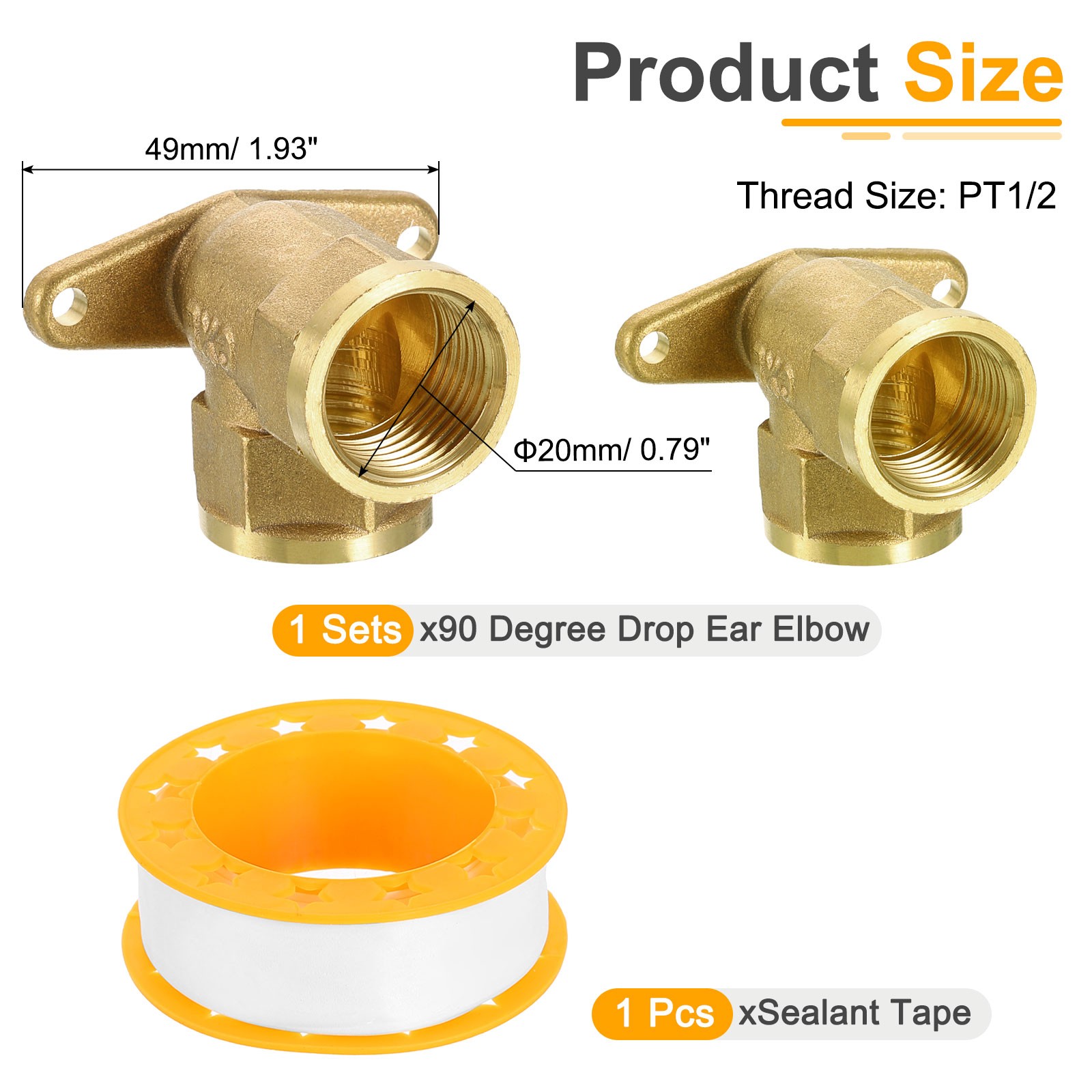 2 Set 90 Degree Drop Ear Elbow PT 1/2 Inch Female x PT 1/2 Inch Female