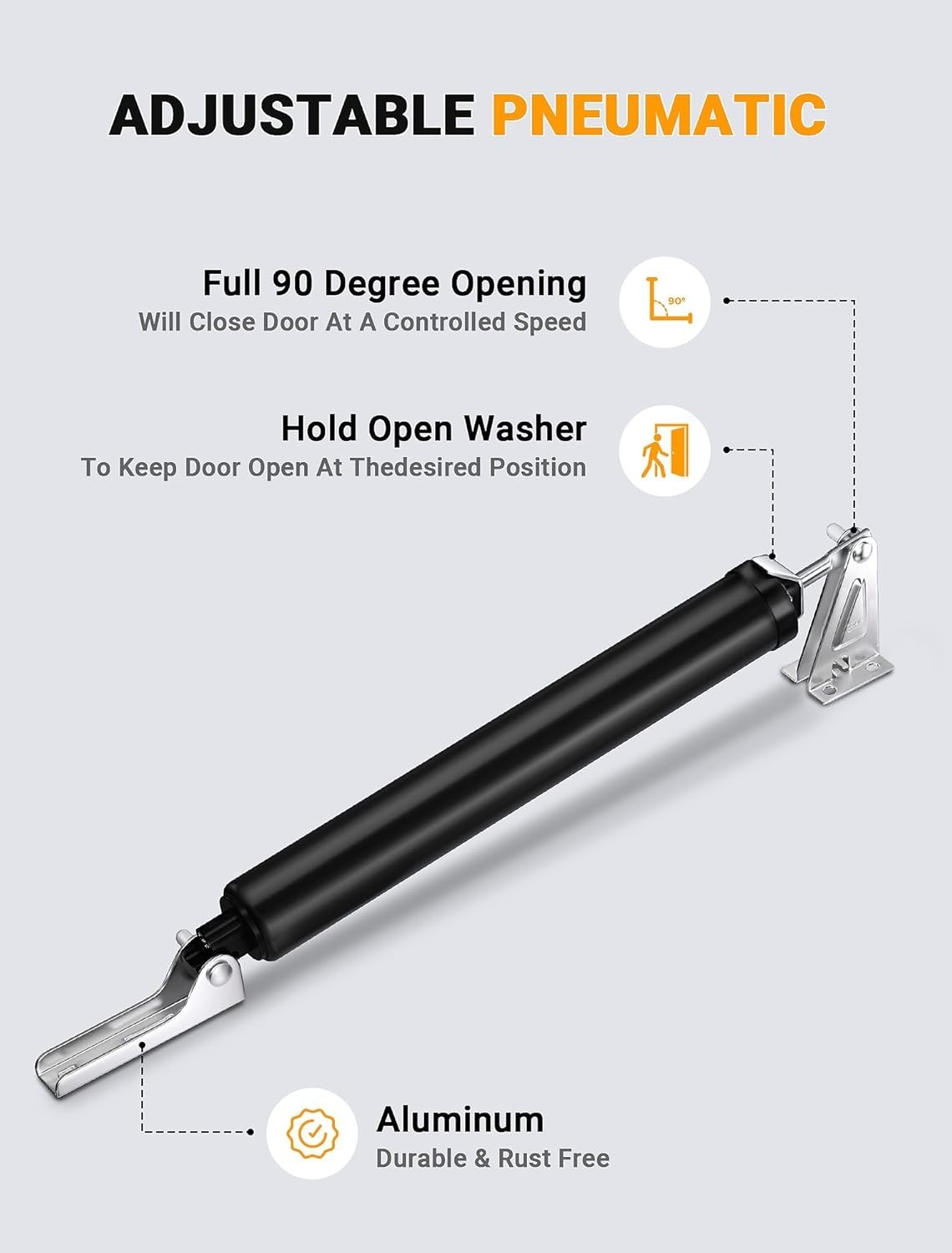 Storm Door Closer, Pneumatic Screen Door Closer, Adjustable Closing Speed, Sa…
