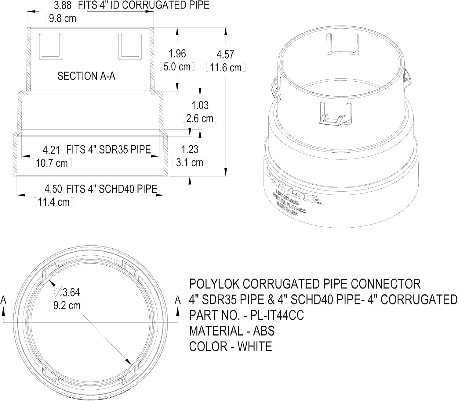 Durable 4-Inch Pipe Adapter for Corrugated to SDR 35 & SCH 40 Connections