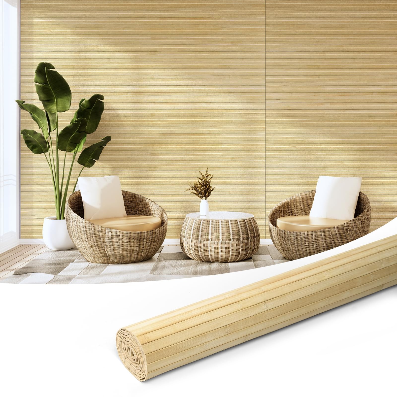 Art3d Natural Bamboo Wall Panel for Interior Decor, 1-48″ x 96″, Raw