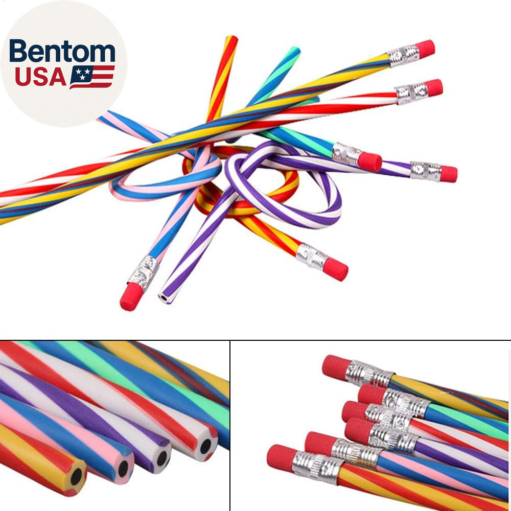 35 PCS Colorful Flexible Soft Bendable Pencil with Eraser, Magic Striped Pencil