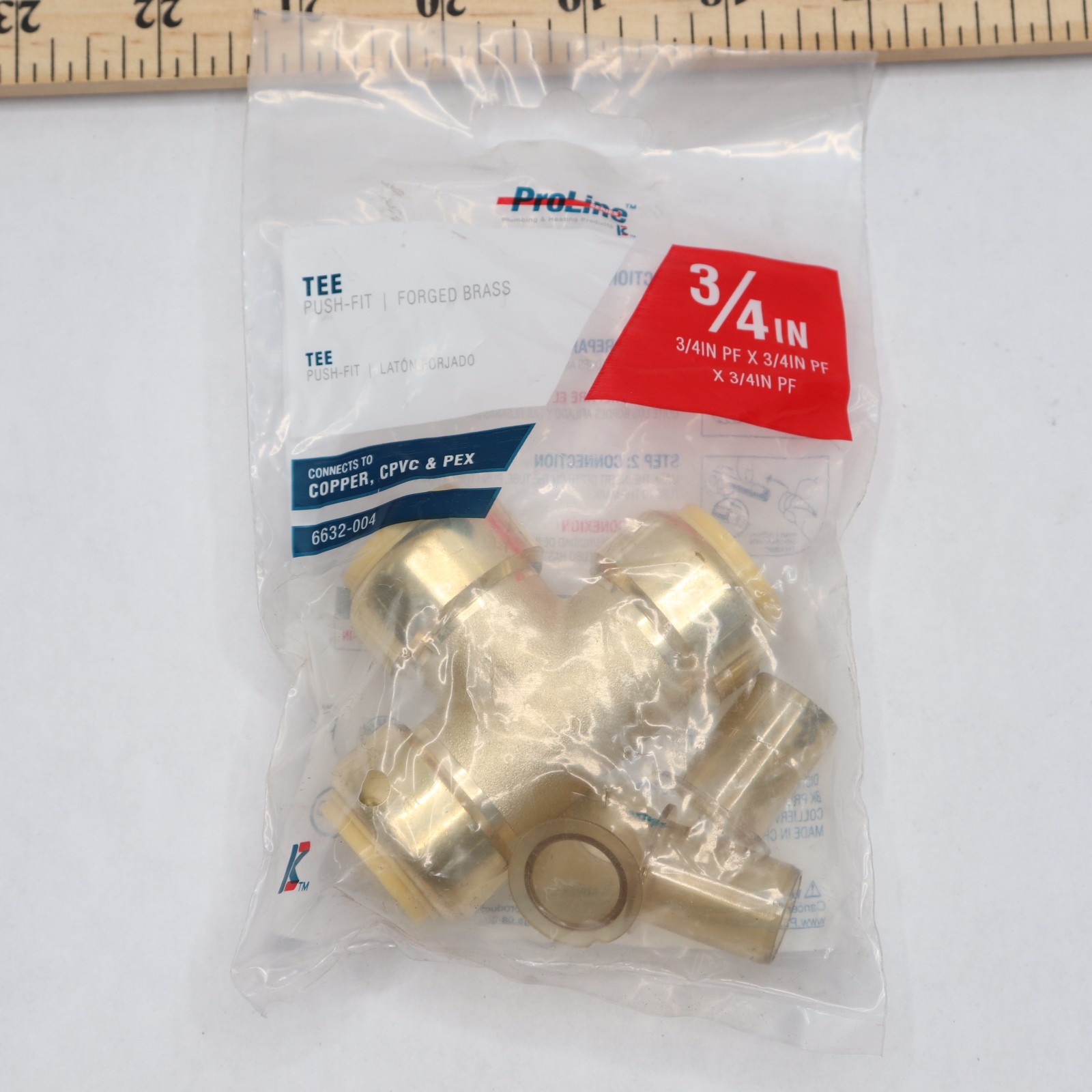 Proline Push On Tee Coupling Brass 0.75″ 123242