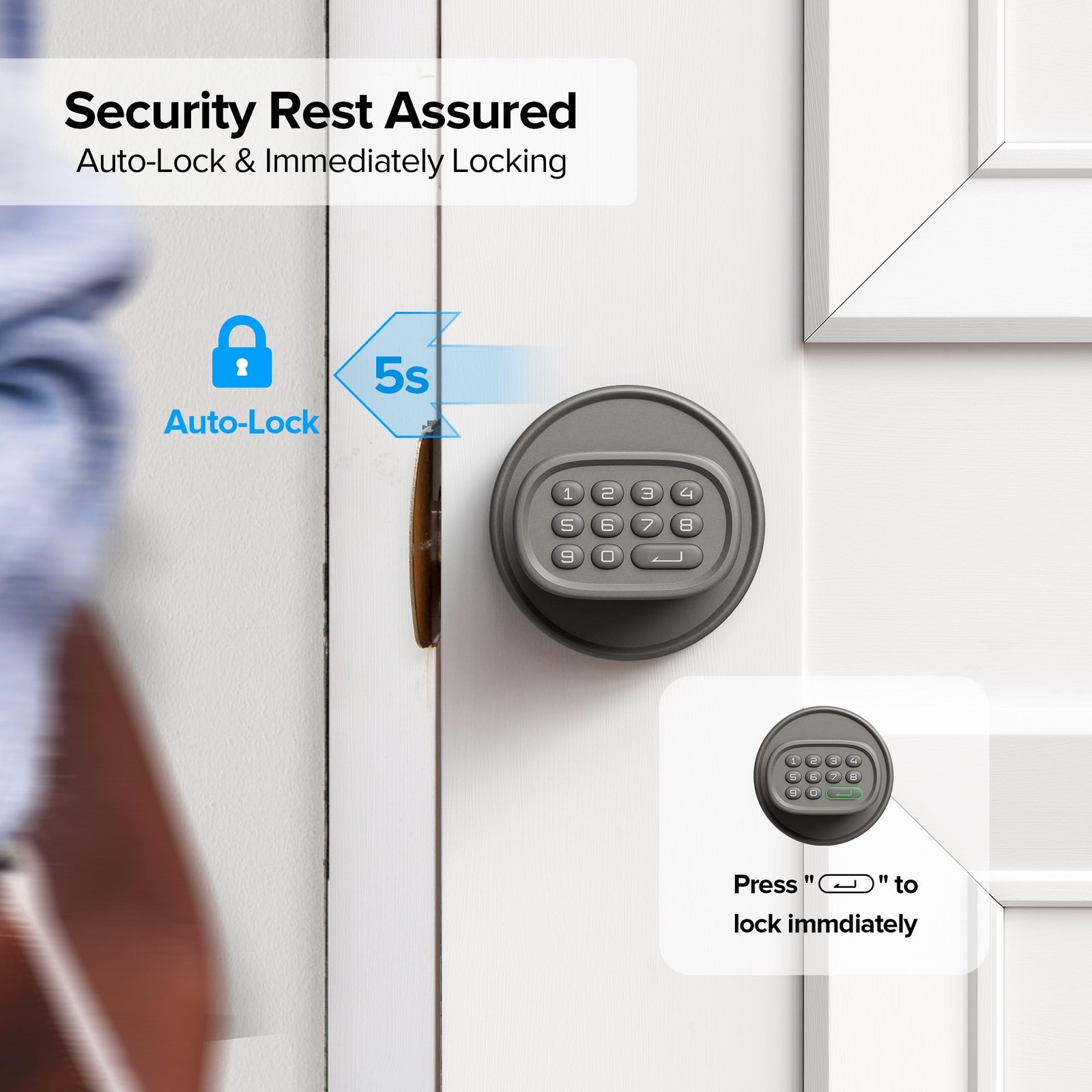 ThorBolt M1 Door Knob with Keypad Keyless Entry for Interior, Titanium | 4x A…