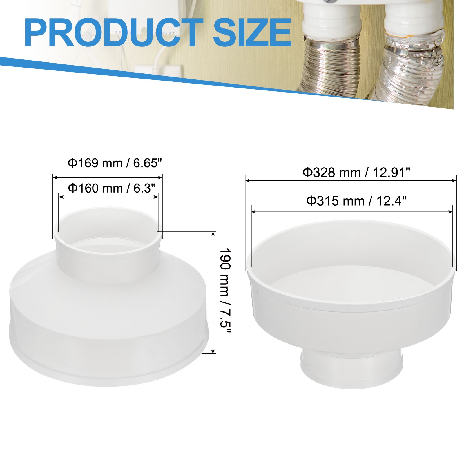 12″ to 6″ Duct Reducer Pipe Increaser Adapter Ducting Airflow Tube