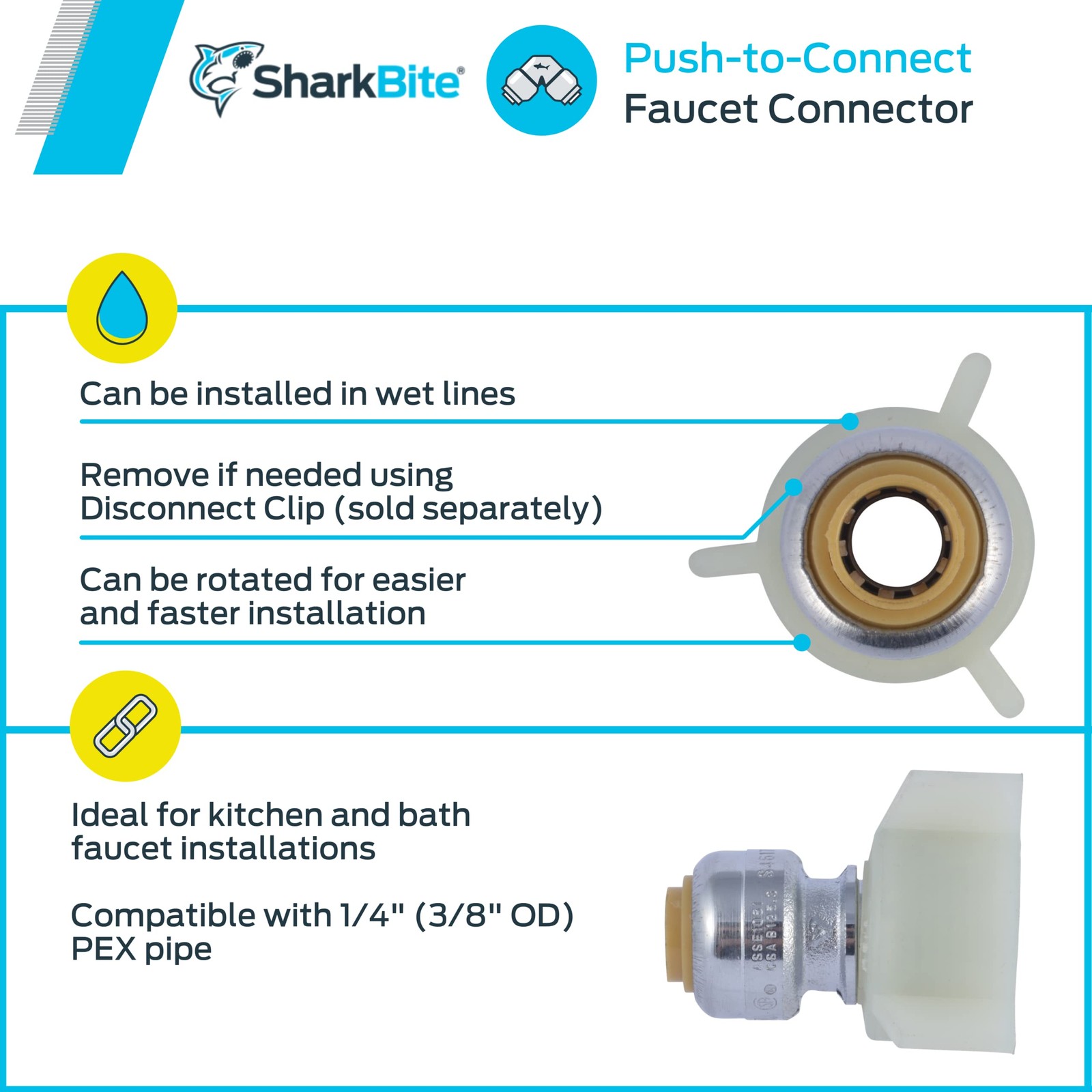 SharkBite 1/4 Inch (3/8 OD) x 1/2 NPSM in. x 1 in., Brass