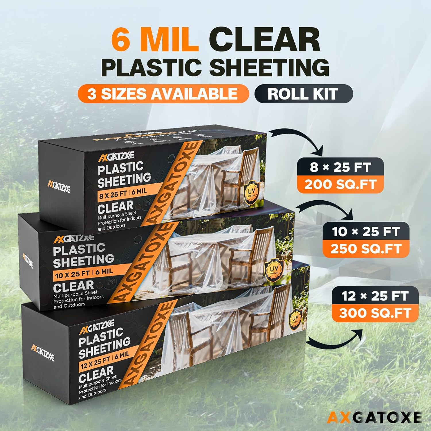 6 Mil 10X25 FT Heavy Duty Plastic Sheeting, UV Resistant Tear-Proof for Greenhou