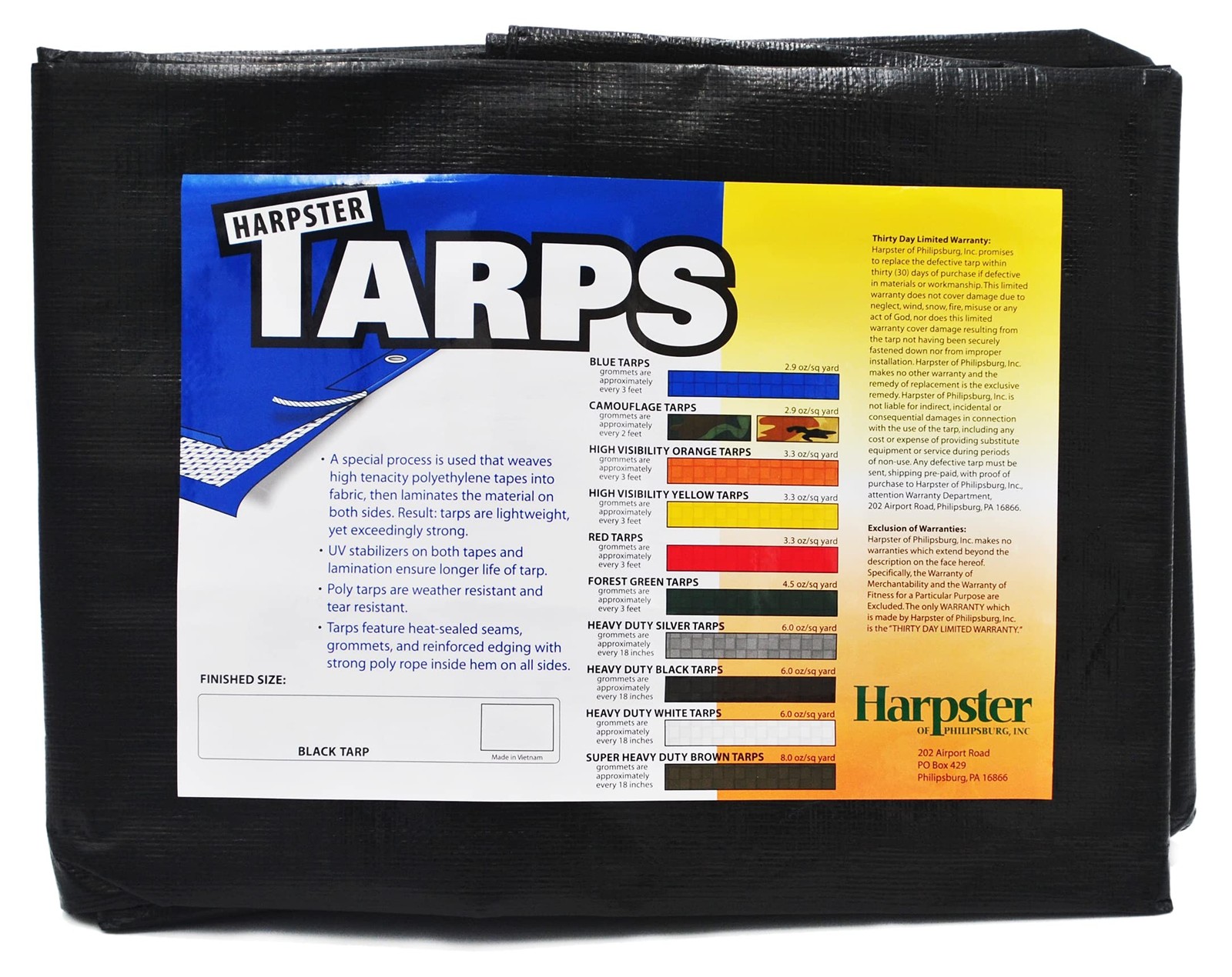 12 ft. x 16 ft. Heavy Duty 6 oz. Black Poly Tarp 12 Mil Thick