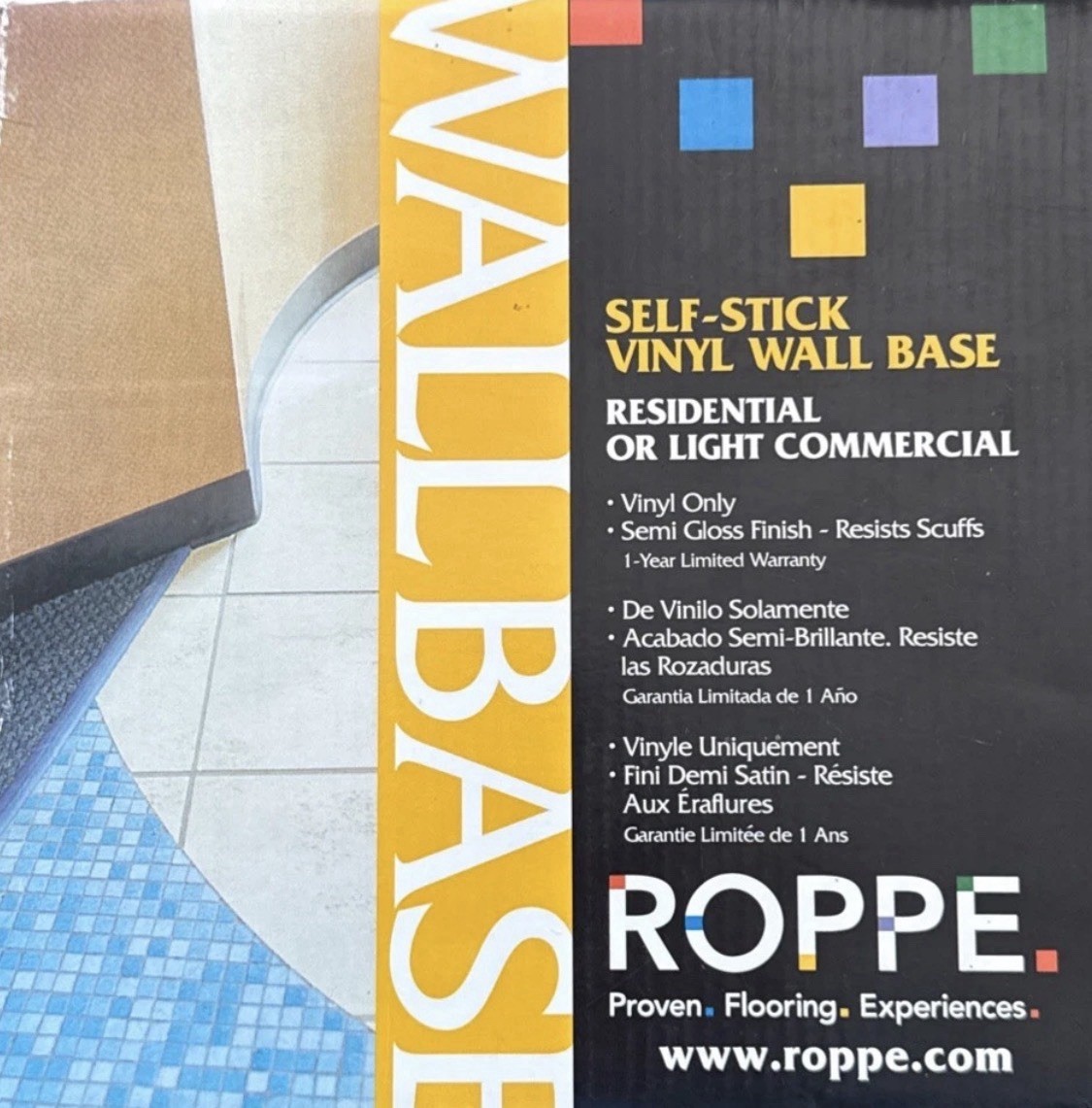 NEW Roppe 4 In. x 20 Ft. Roll SNOW Vinyl Self-Stick Wall Cove Base HC40C54S161