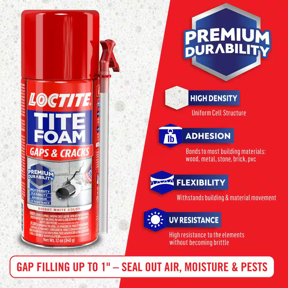 TITE FOAM Gaps and Cracks Spray Foam, Bright White, 12 Oz. Can, Insulating Spray