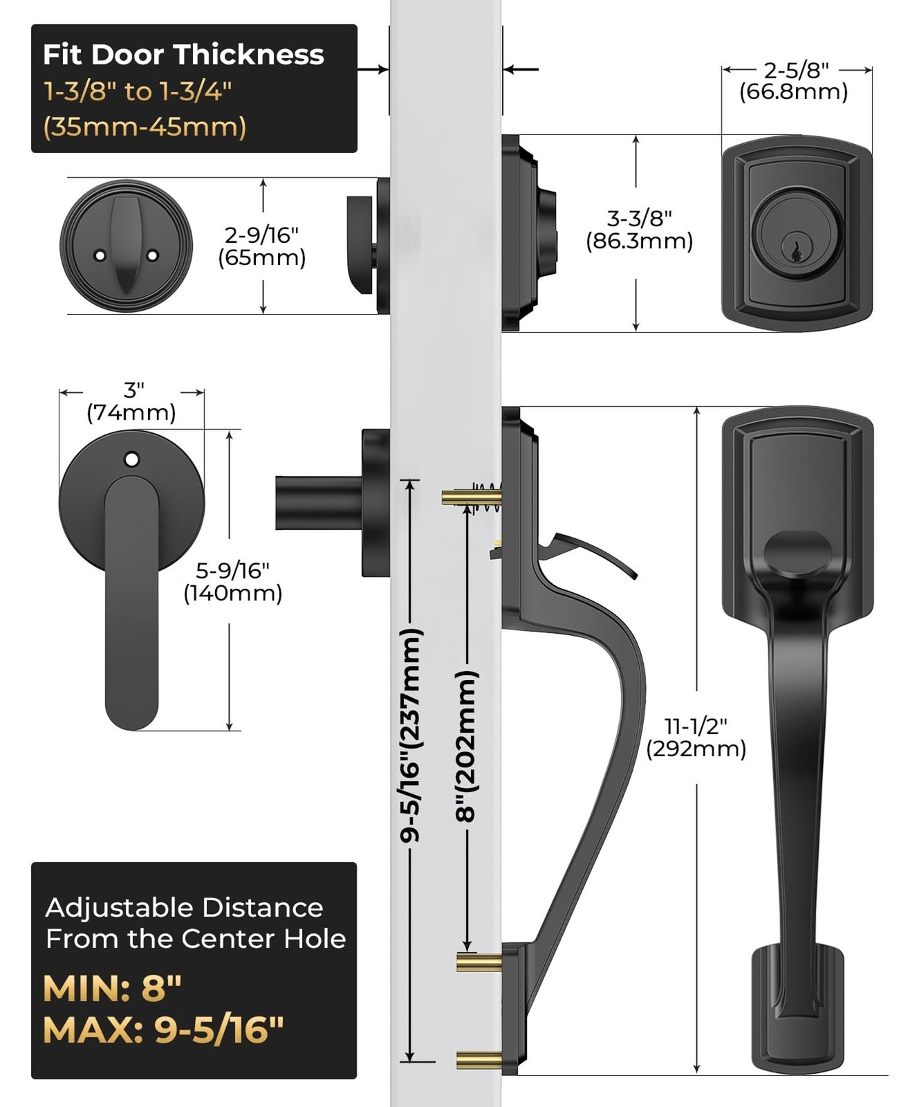 Front Door Handle and Deadbolt Set for Right & Left Handed, Front Door Lock S…