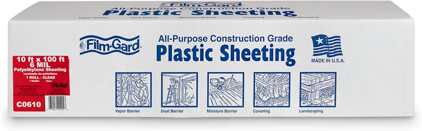 626033 Construction Plastic Sheeting 10′ Width X 100′ Length X 6 Mil Thick, Clea