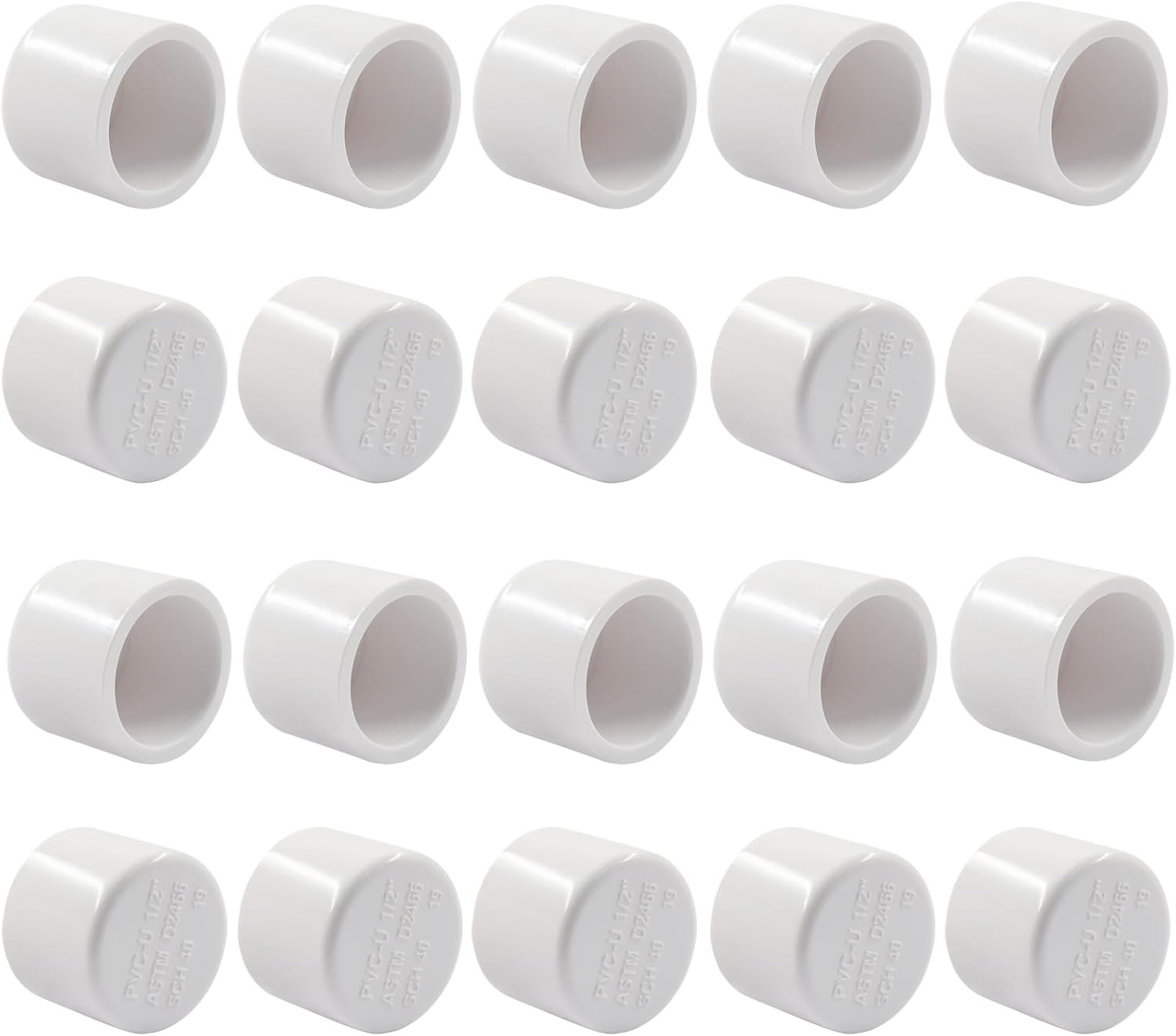 20Pcs 1/2 Inch White PVC Pipe End Caps Socket SCH40 Plug Fittings Plumbing DIY