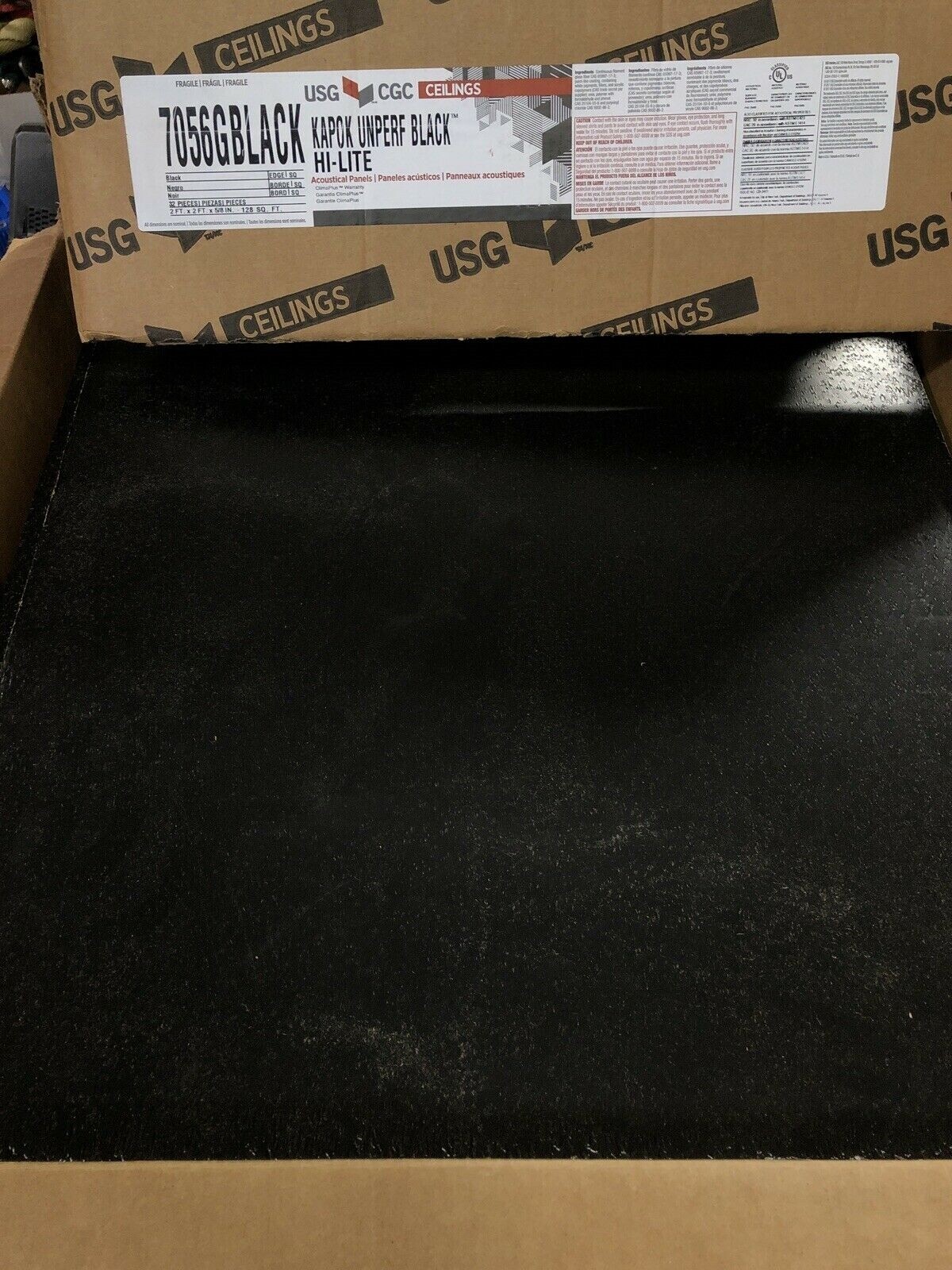 5/8″x2′ x 2′ USGCGC Hi-Lite Kapok Unperf Black ClimaPlus Panel-7056GBLACK-16 CT.