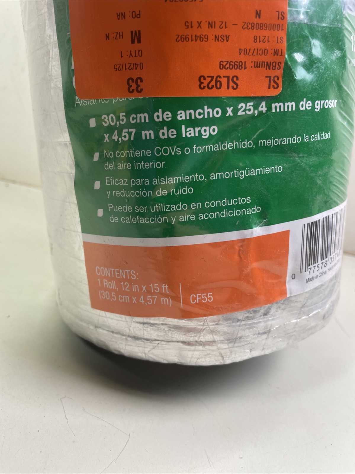 Frost King CF55 Foil Backed “No Itch” Natural Cotton Duct Wrap 12″ 1″ Thick 15′