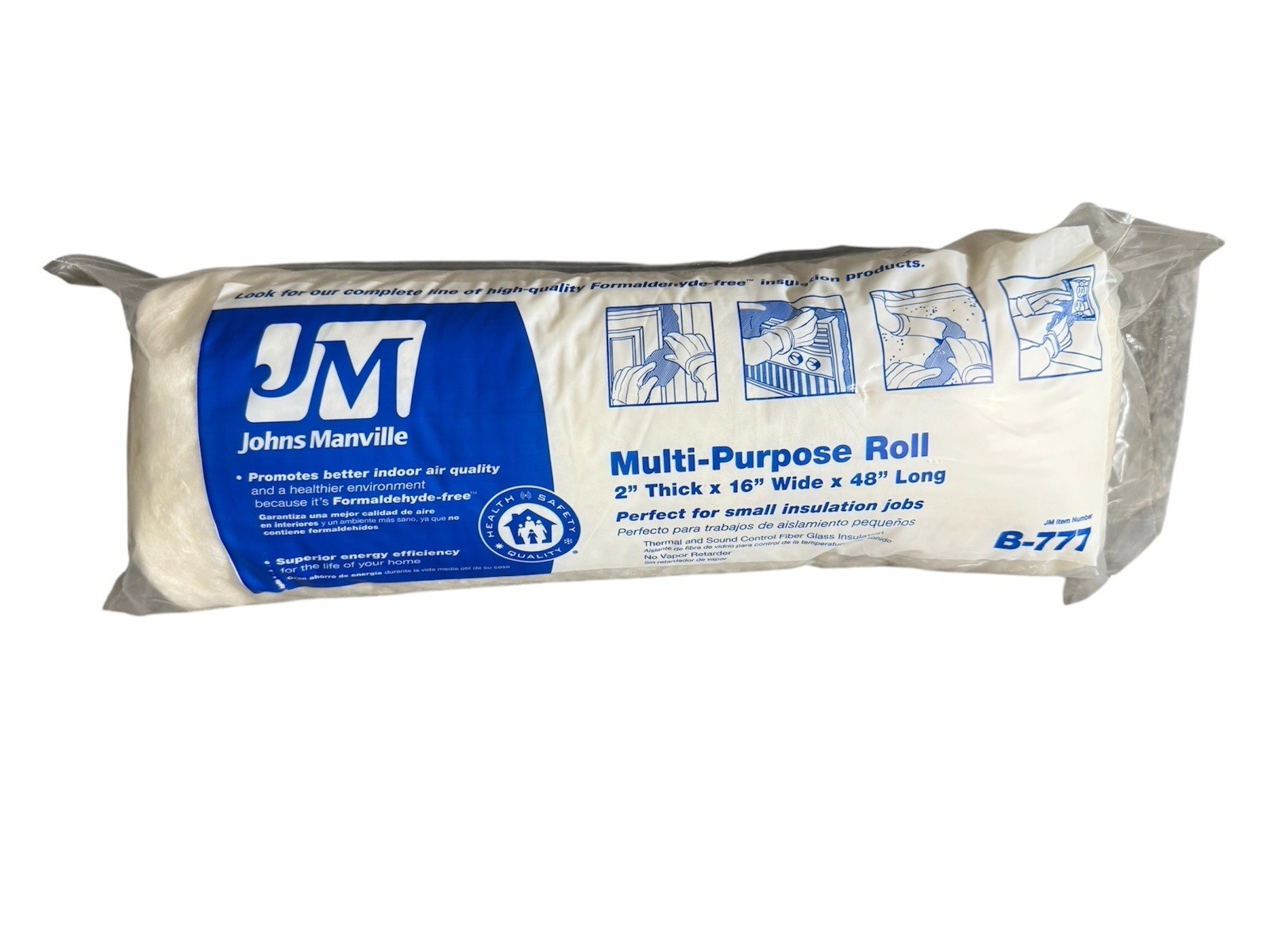 Johns Manville B-777 Multi-purpose Fiberglass Insulation, 16″W x 48″L x 2″ Thick