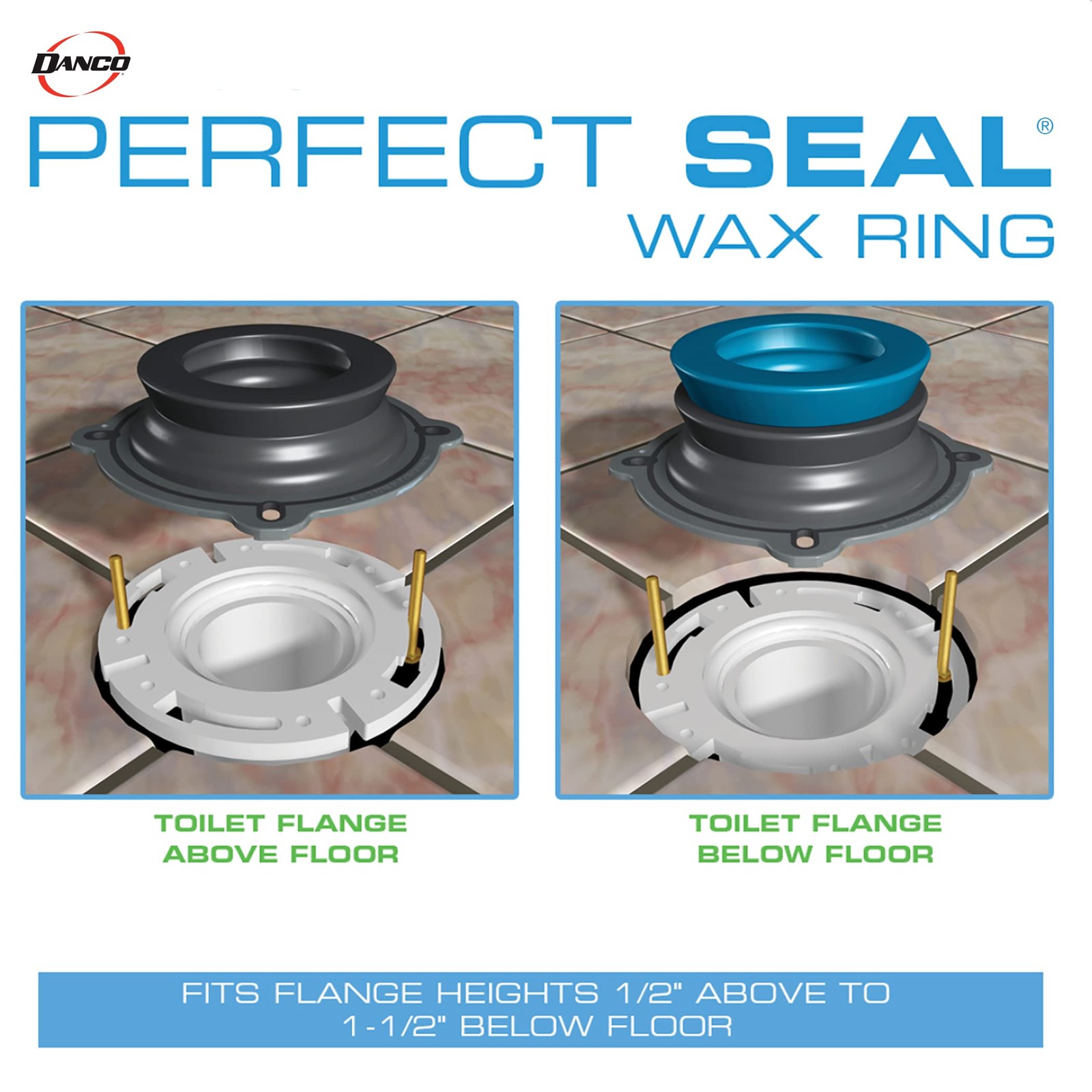 DANCO All-in-One Toilet Installation Kit, Perfect Seal Wax Ring 1 Pack, Blue