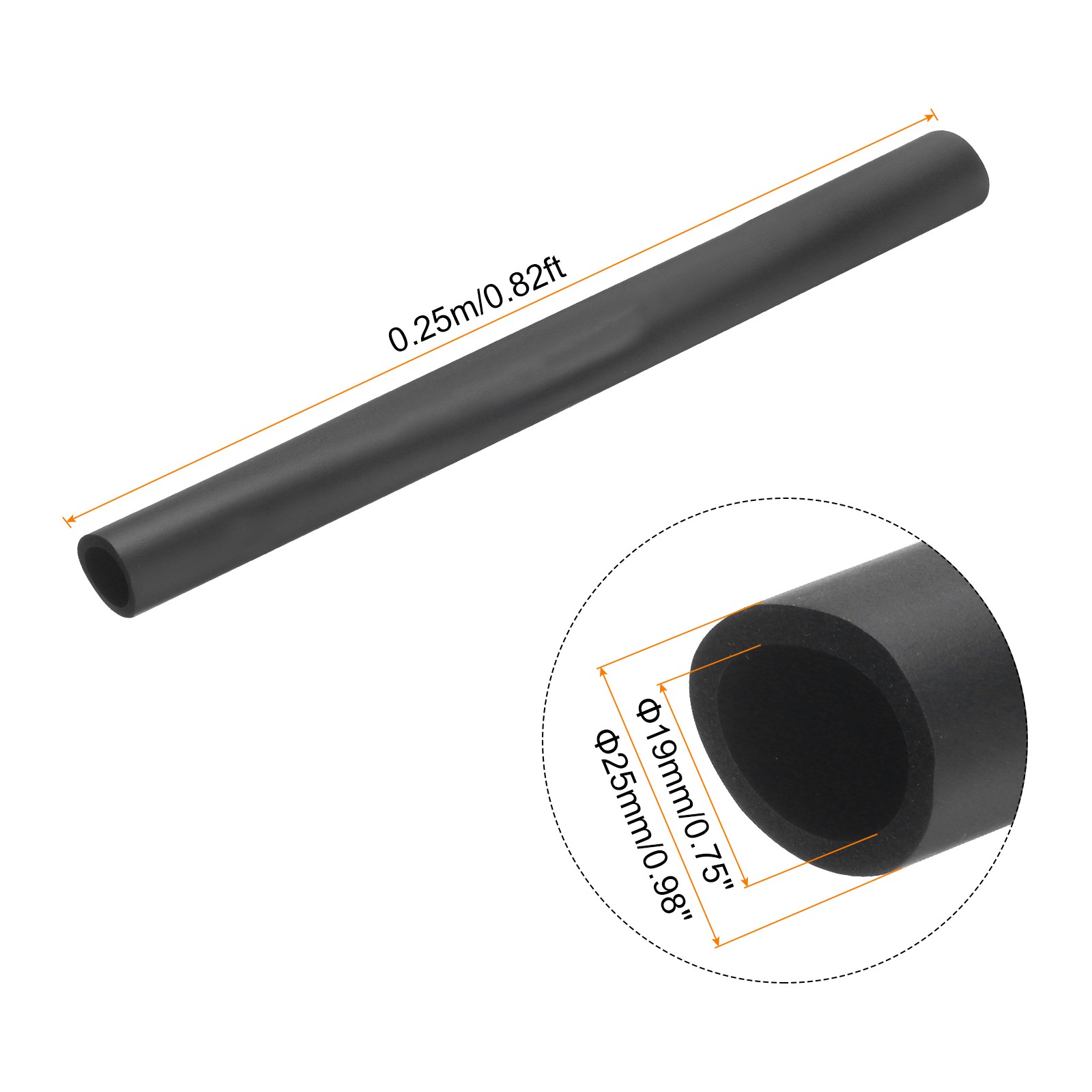 2Pack Foam Tubing for Handle Grip Pipe Insulation 19mm ID 25mm OD 0.25m Black