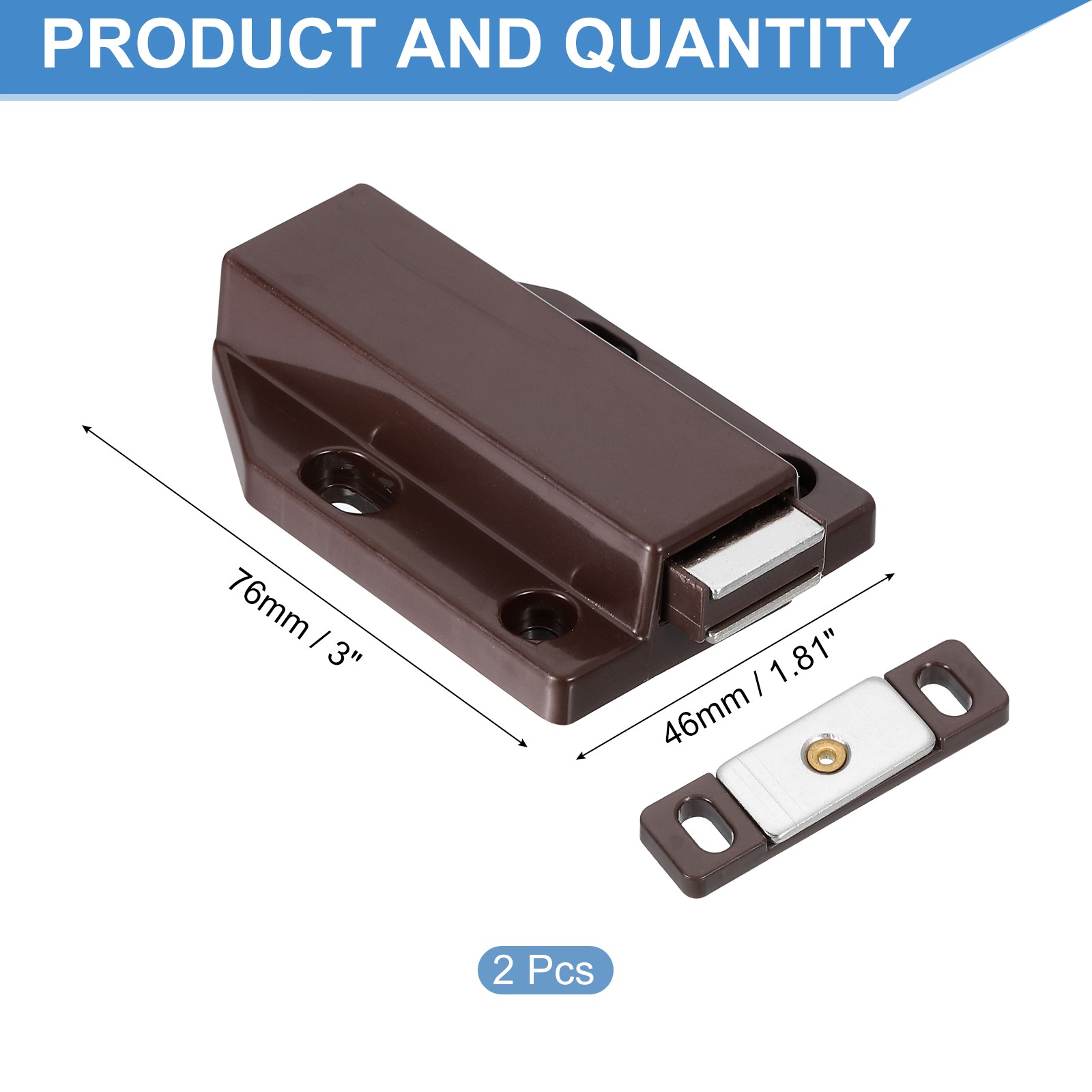 2 Pcs Magnetic Push Latches for Cabinet, 3×1.81 Inch Push to Open Latch Brown