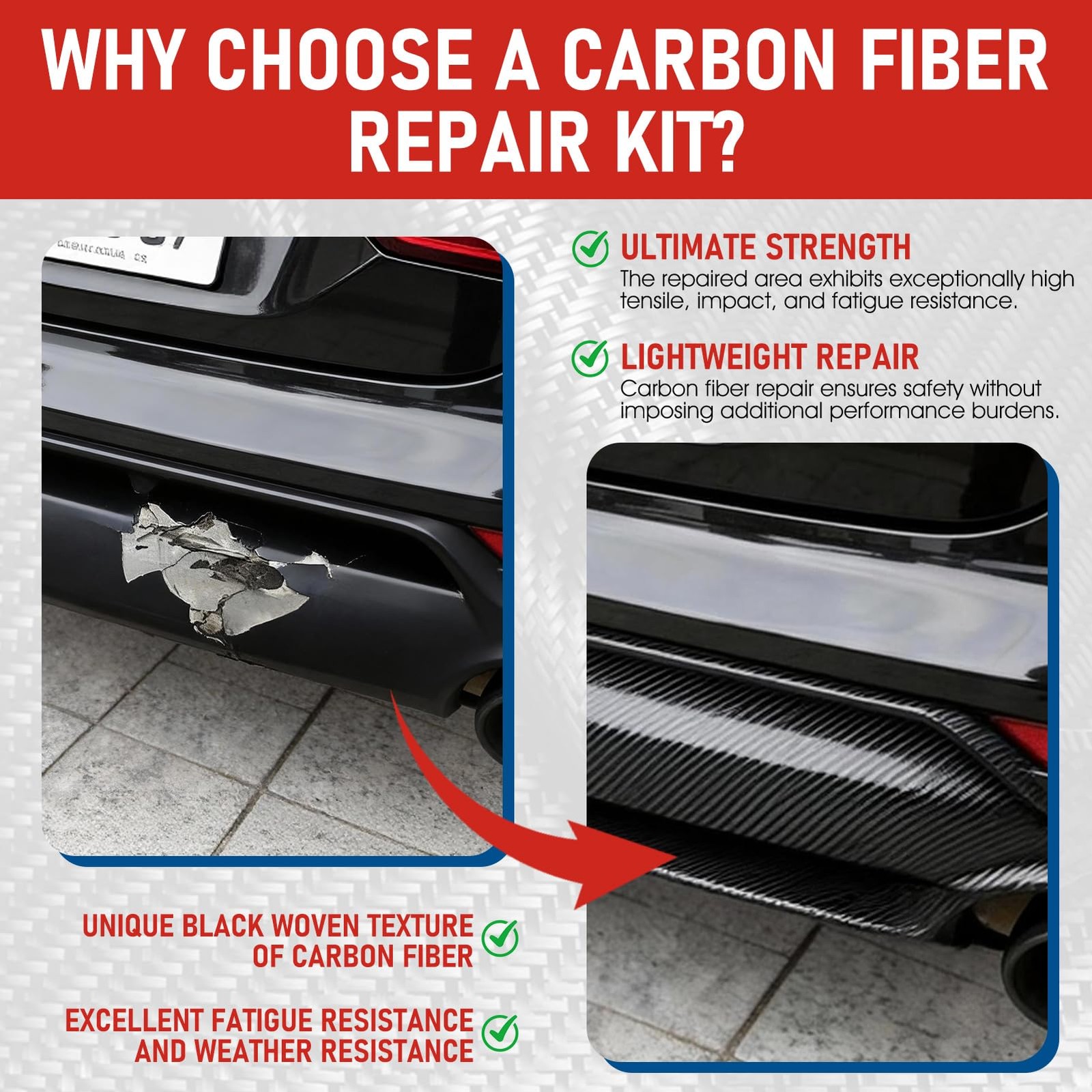 Carbon Fiber Repair Kit, Black Cloth, clear