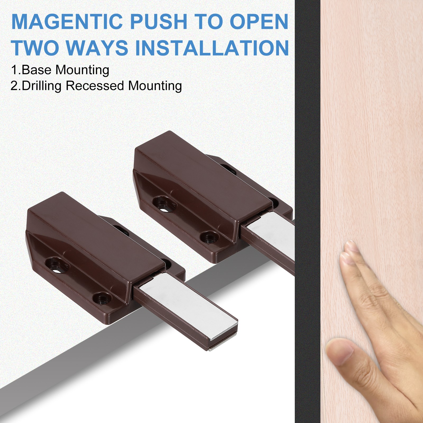 2 Pcs Magnetic Push Latches for Cabinet, 3×1.81 Inch Push to Open Latch Brown