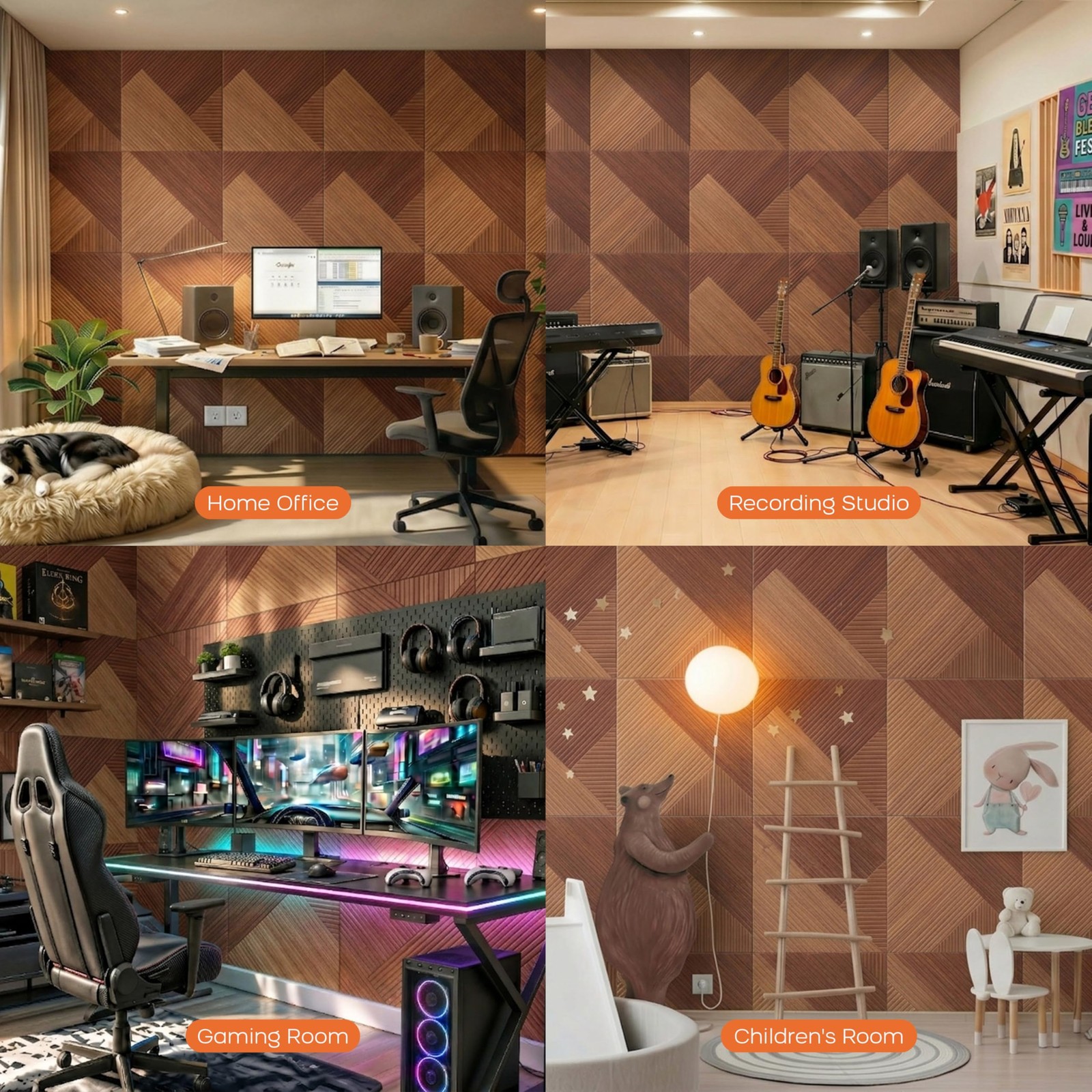 BUBOS 6 Pack Acoustic Wall Panels – 72 * 48 Inches, Deep Diamond Weave