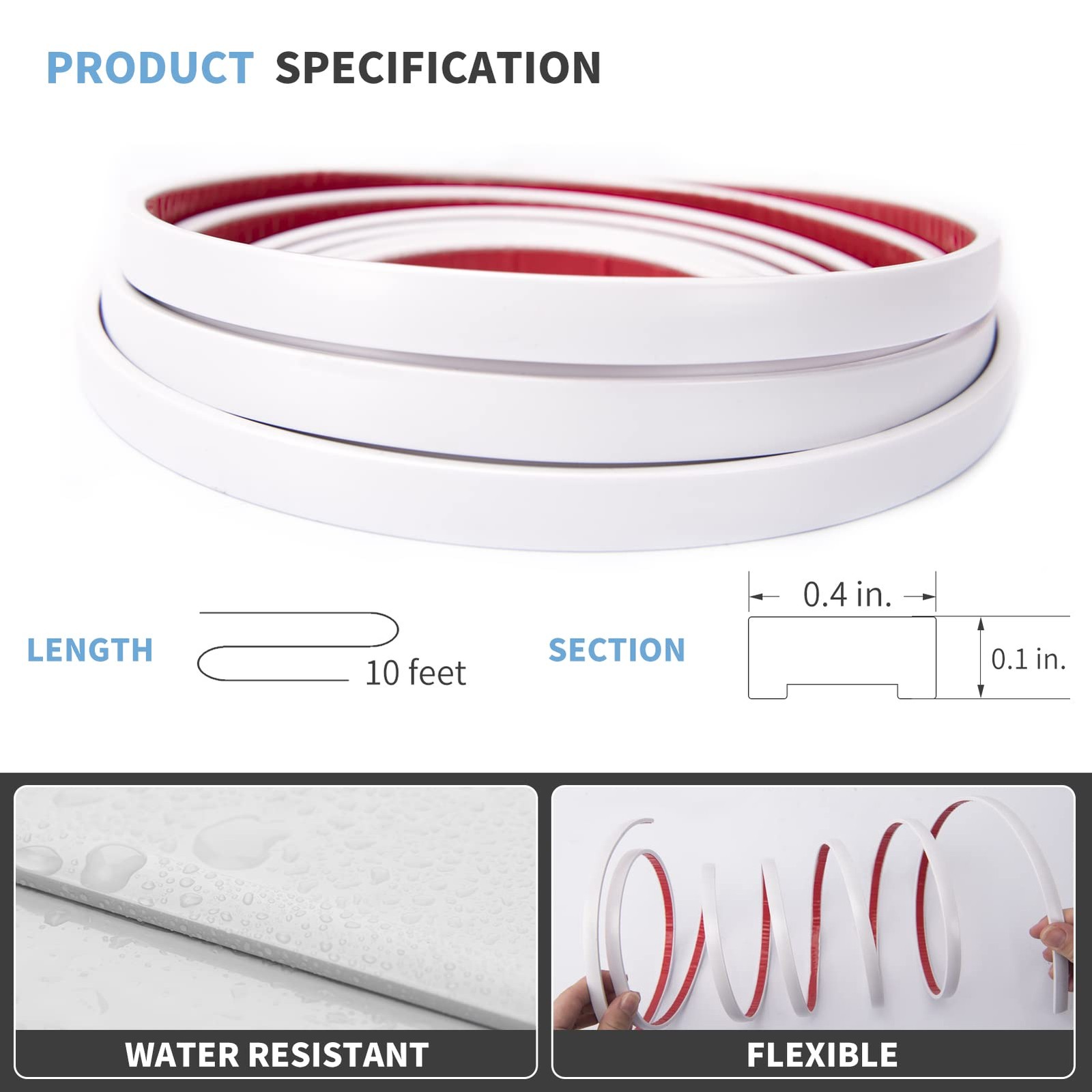 Art3d 10 Ft Peel and Stick Flexible Vinyl Molding Trim for 10 feet, White