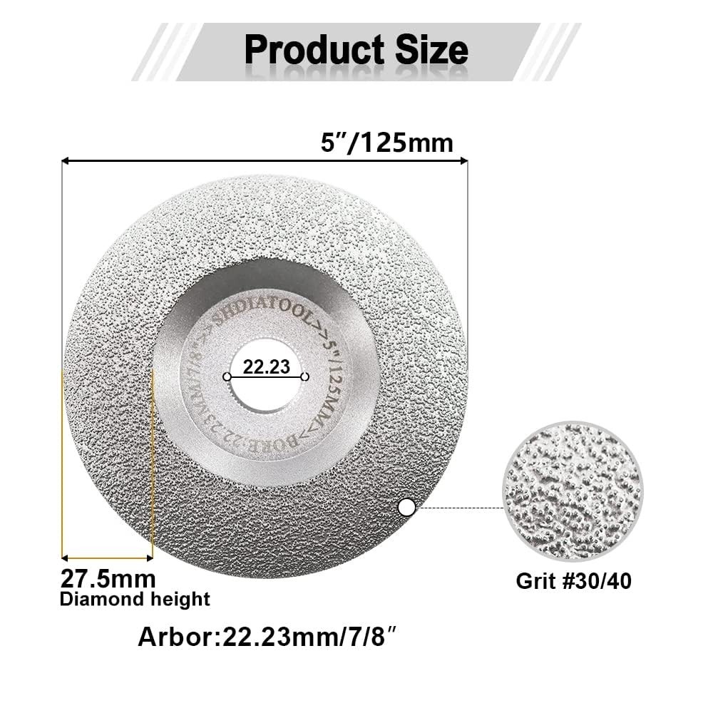 5″ Diamond Convex Grinding Wheel Vacuum Brazed Cup Disc for Stone Metal ceramic