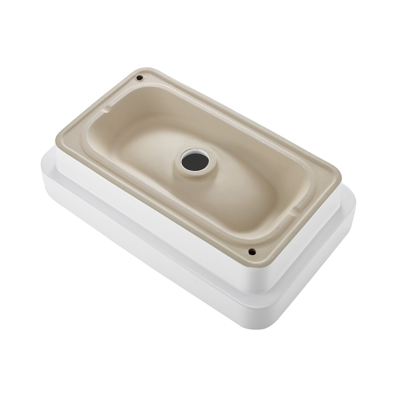 Semi Recessed Bathroom Sink, 19.29 x 12.01 Inch Rectangular White Ceramic Vessel
