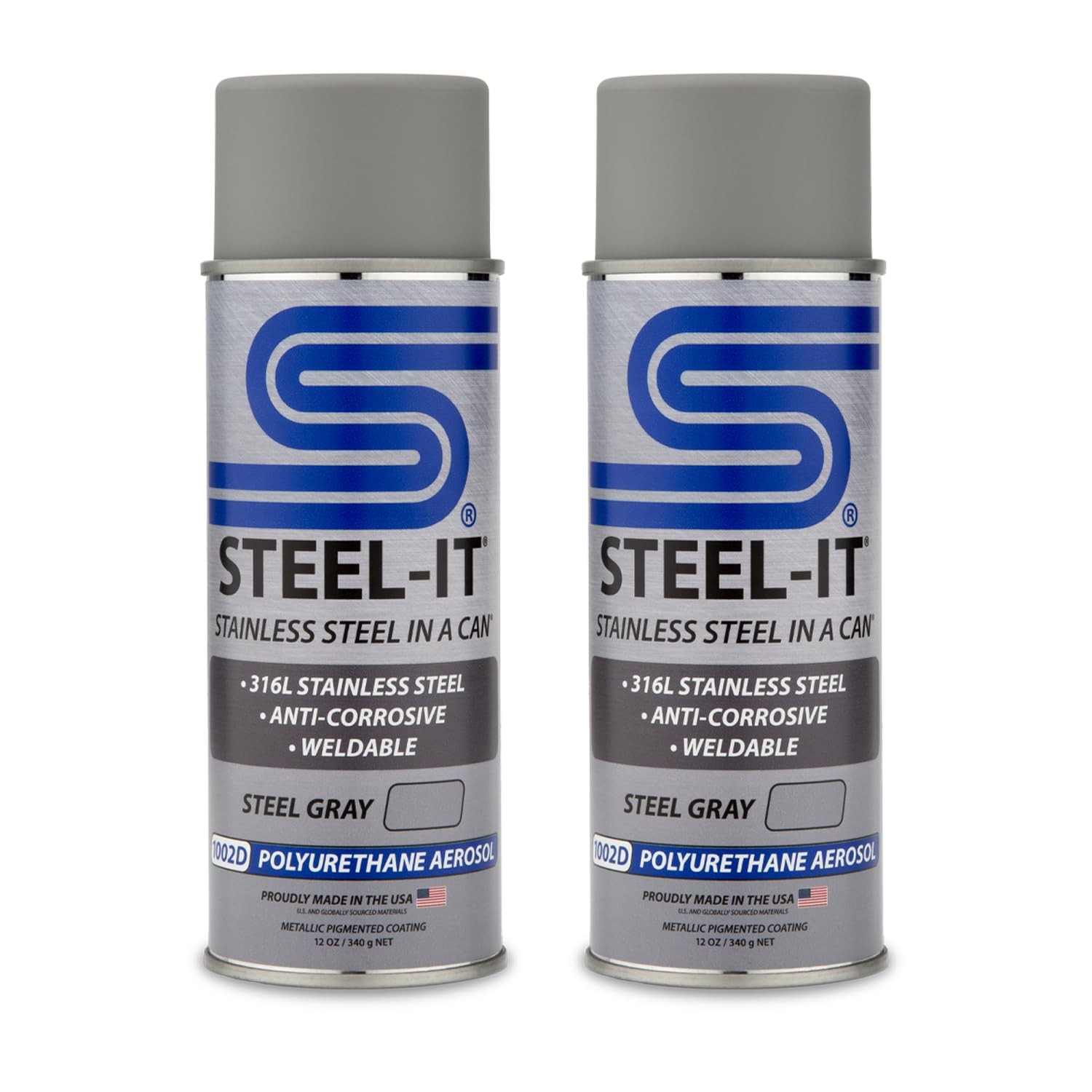 Steel-It 1002D Polyurethane Aerosol, Industrial Paint 2 Cans, Steel Gray