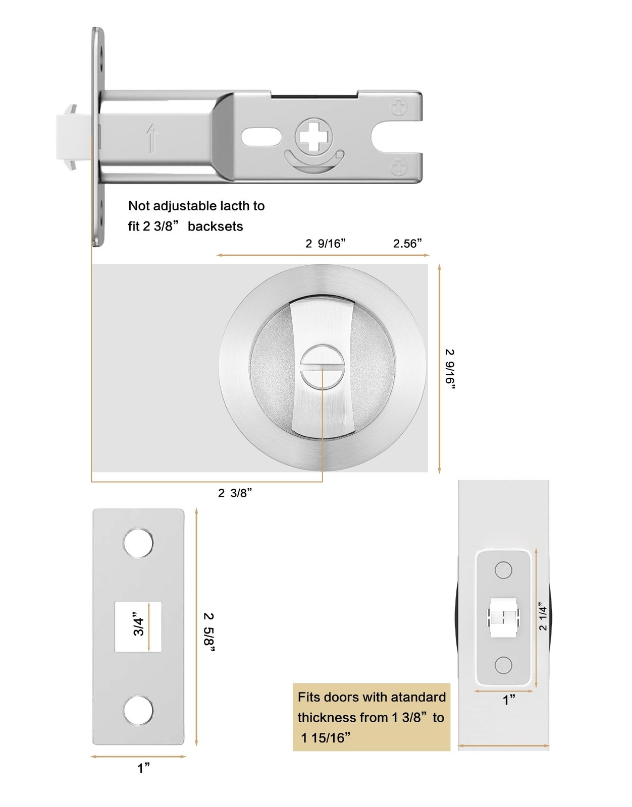 Lethato Pocket Door Hardware Brushed Nickel, Silvery Pocket Door Lock, Pocket…