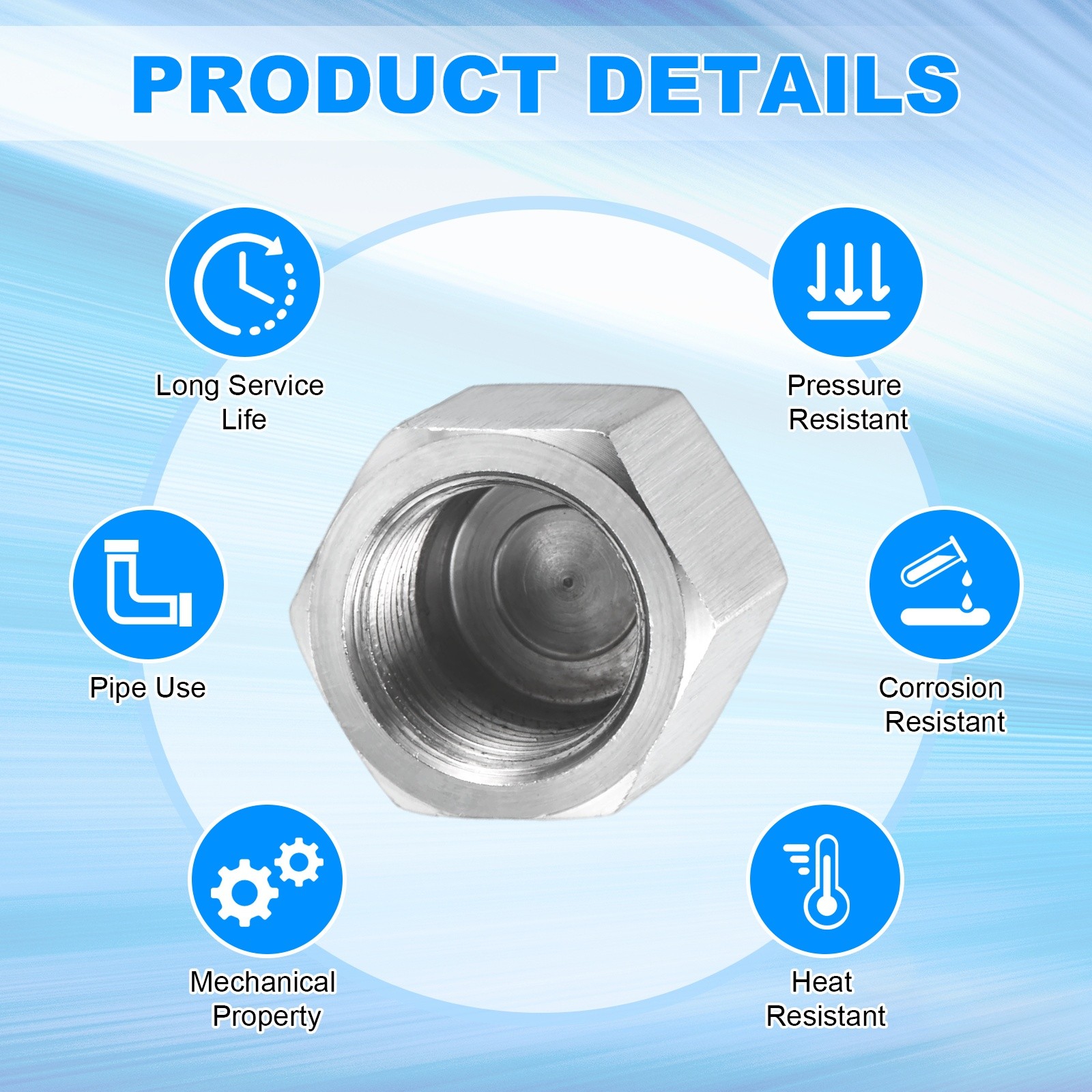 4-Pack Hex End Cap, 3/8 Inch NPT Female Thread Pipe Fitting