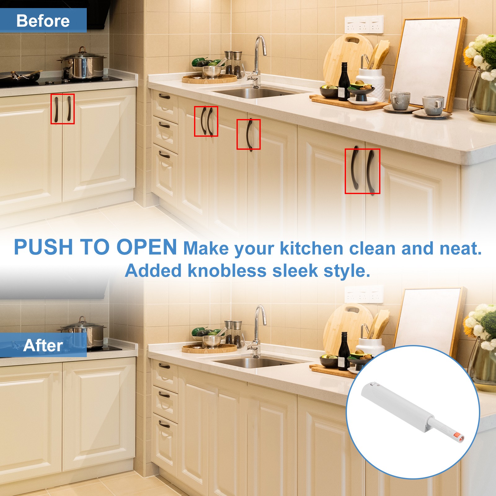 2 Pcs Magnetic Push Latches for Cabinet, 3.35×0.51 Inch Push to Open Latch White